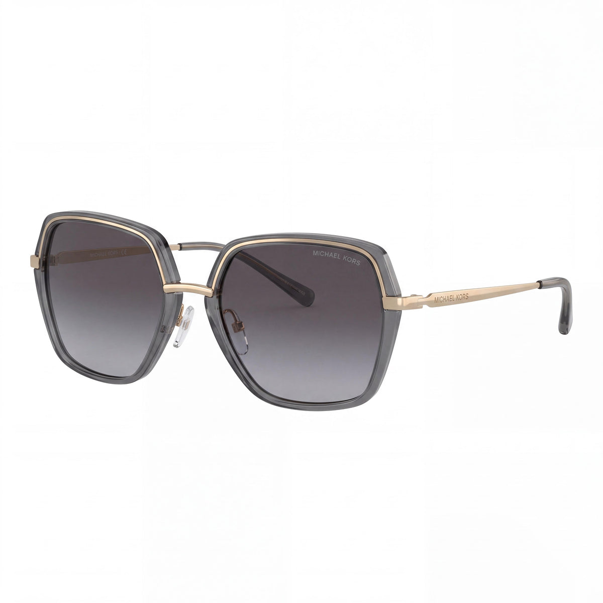 Michael Kors 57 Mm Naples Gafas de sol cuadradas para mujer en oro claro y negro, de material compuesto transparente con degradado gris y protección UV 57mm, Photo 1