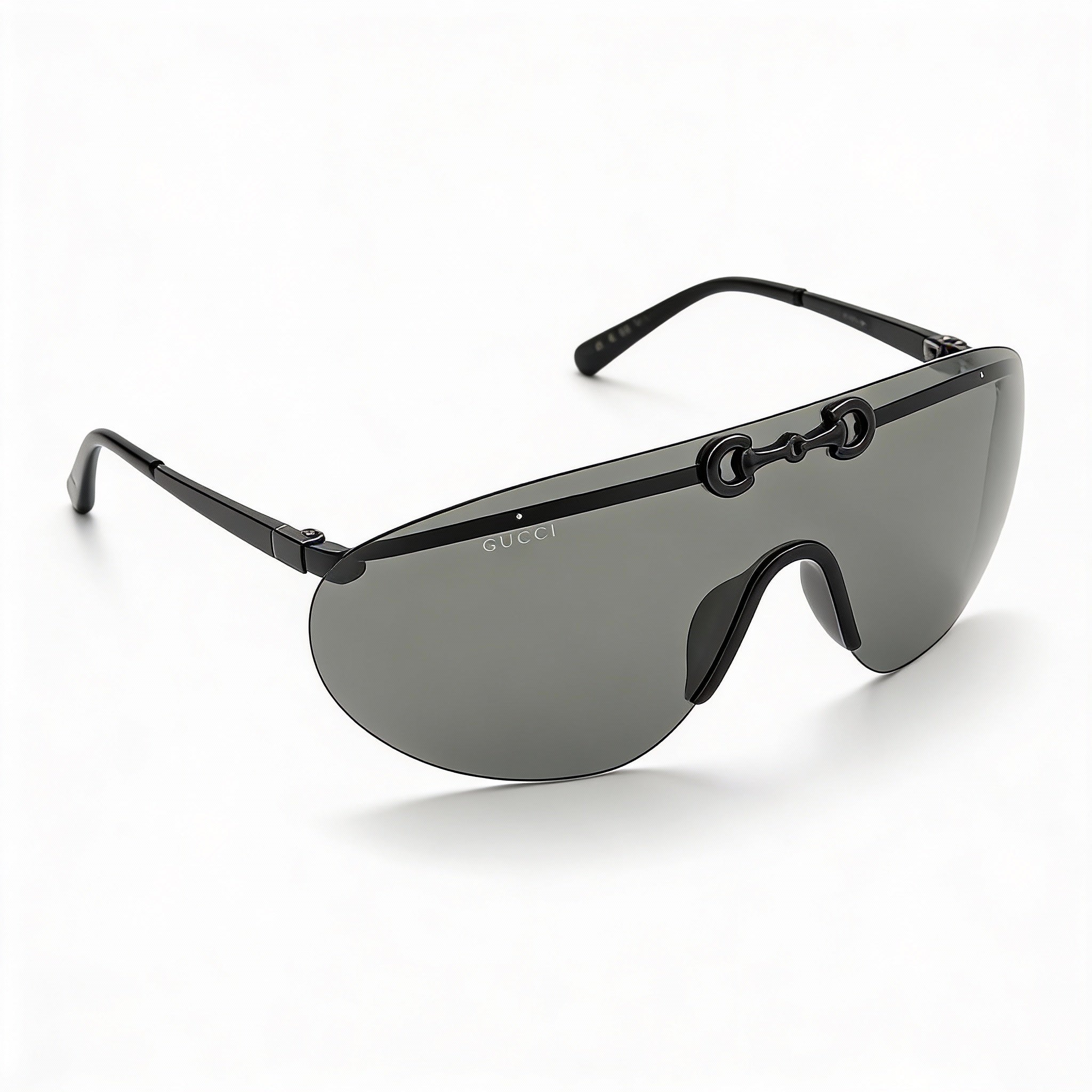 Gucci GG1656S Unisex Rimless Shield Sunglasses with Metal Frame, Black Grey Lenses, 99-1-135mm, Photo 1