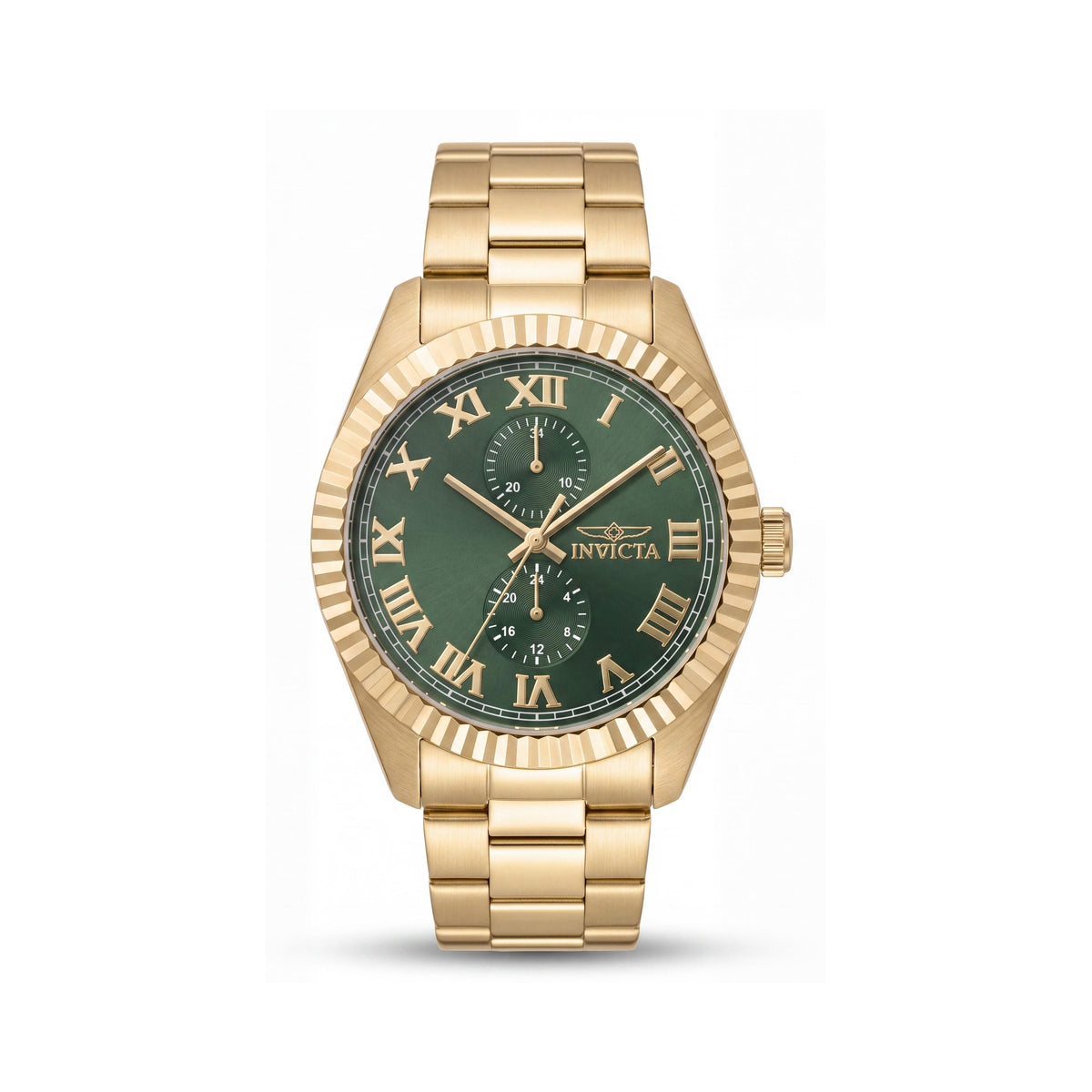 Invicta Specialty 47430 Reloj cronógrafo unisex de cuarzo, brazalete de acero inoxidable tono dorado, esfera verde, 43 mm, Photo 1