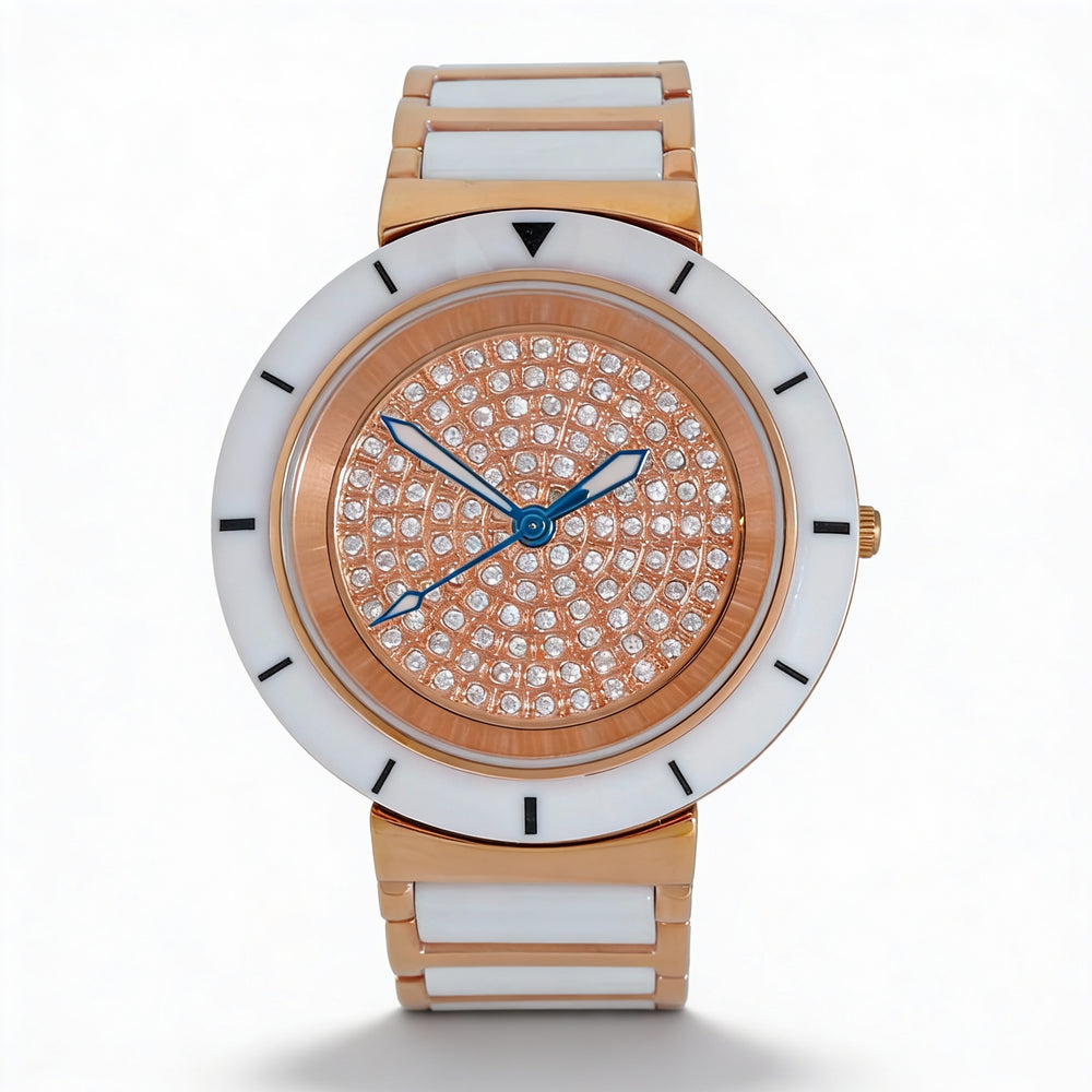 Oniss Women's Toulon ON7262 Rose Gold Tone Stainless Steel Quartz Watch with Silver Dial and Scratch Resistant Mineral Crystal