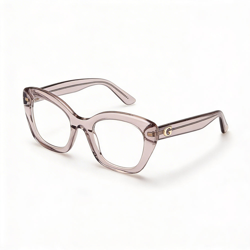 Gafas de mujer Guess Gu50225 de plástico gris brillante con lentes transparentes que no son de policarbonato, ancho de mica de 51 mm