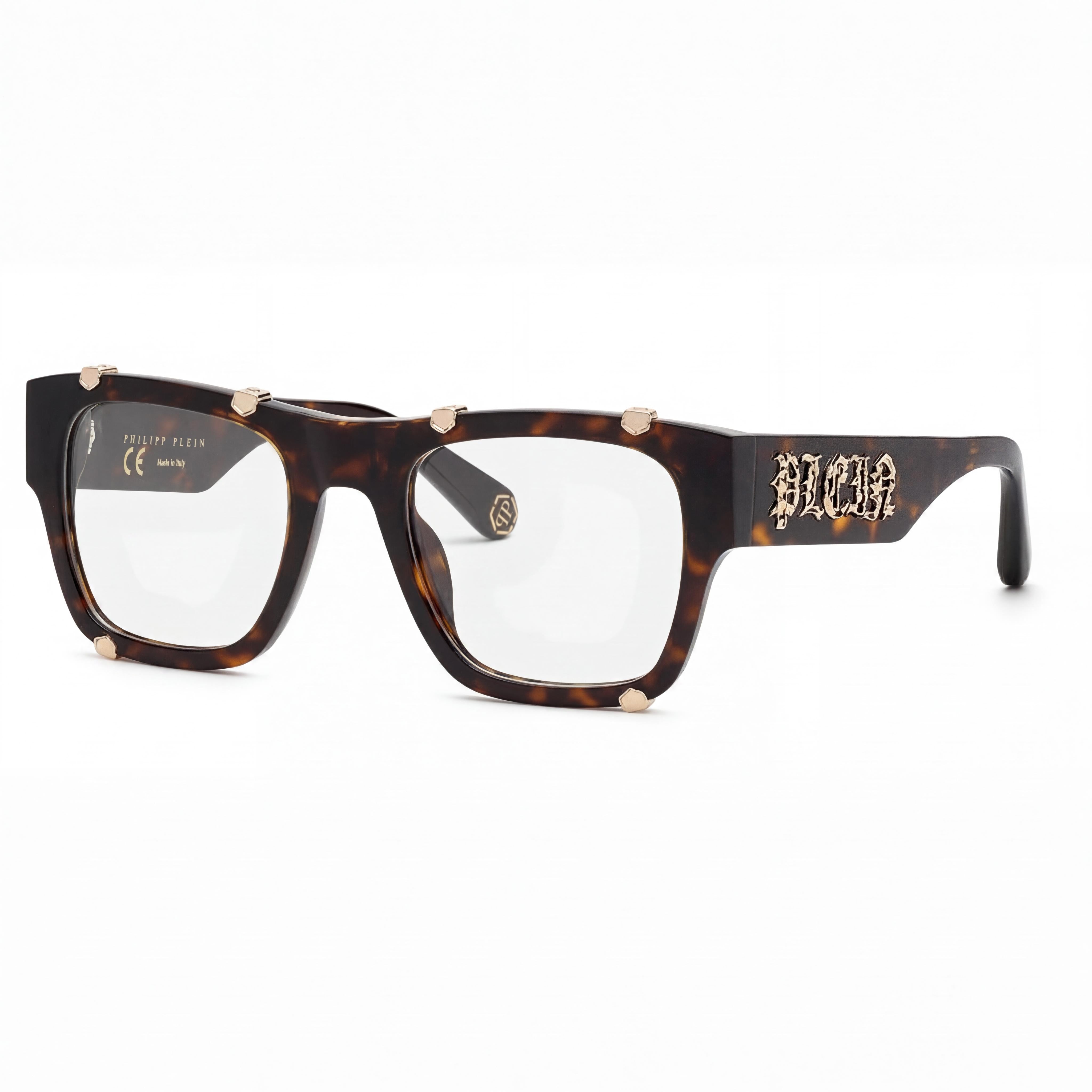 Philipp Plein VPP042W Men's Non-polarised Square Acetate Eyewear, Shiny Dark Havana, 54mm, Photo 1