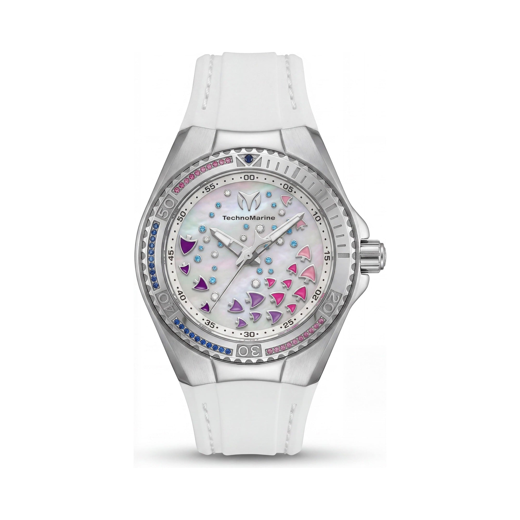 Reloj de cuarzo TechnoMarine Cruise TM-125003 para mujer, caja de acero inoxidable en tono plateado, esfera blanca, correa de silicona, 40 mm, Photo 1