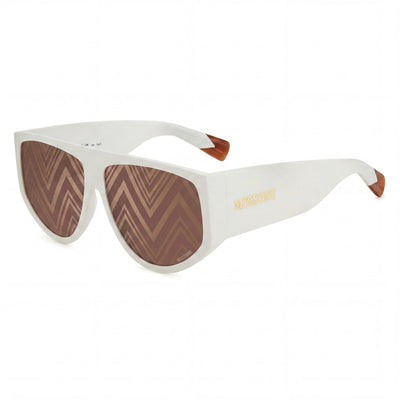 M Missoni Missoni Gafas de sol de acetato cuadradas de mujer, color marfil y marrón, lentes doradas con efecto espejo de 61 mm