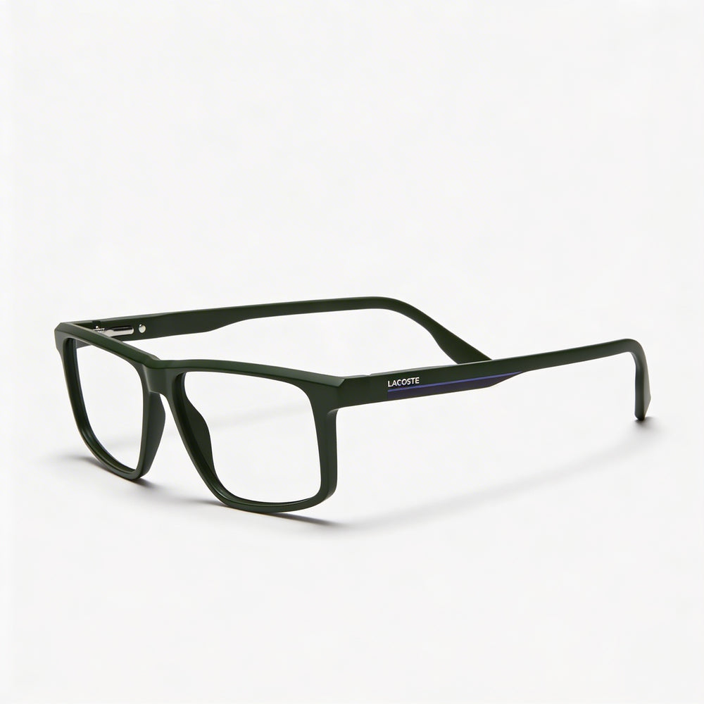 Gafas Lacoste L2959 para hombre, color verde mate, con lentes de policarbonato transparente y ancho de 55 mm.