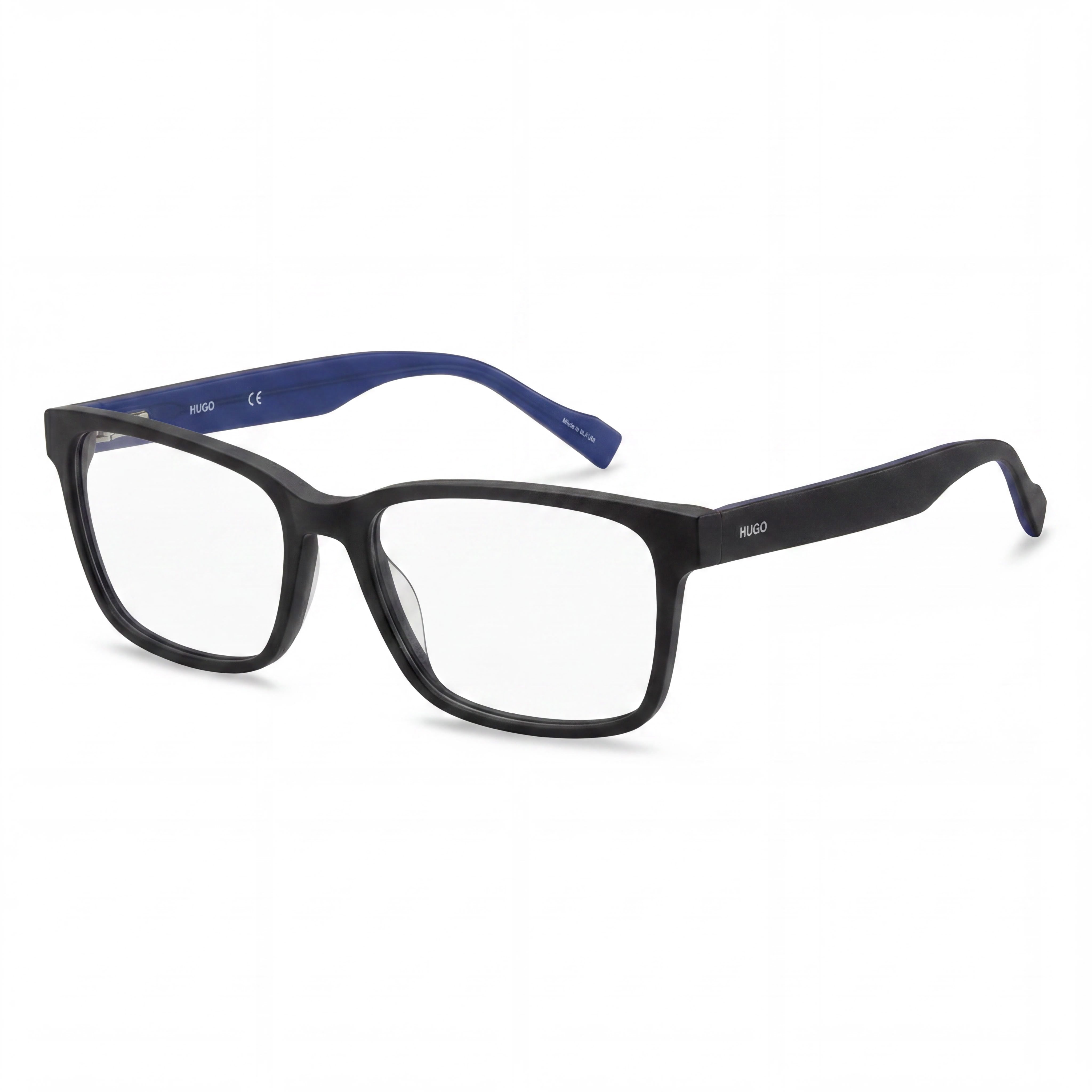 Hugo Boss Audio Systems Hg 0182 Gafas para hombre, negro mate, armazón de plástico azul, lentes transparentes no recetadas, 55-16-140, Photo 1