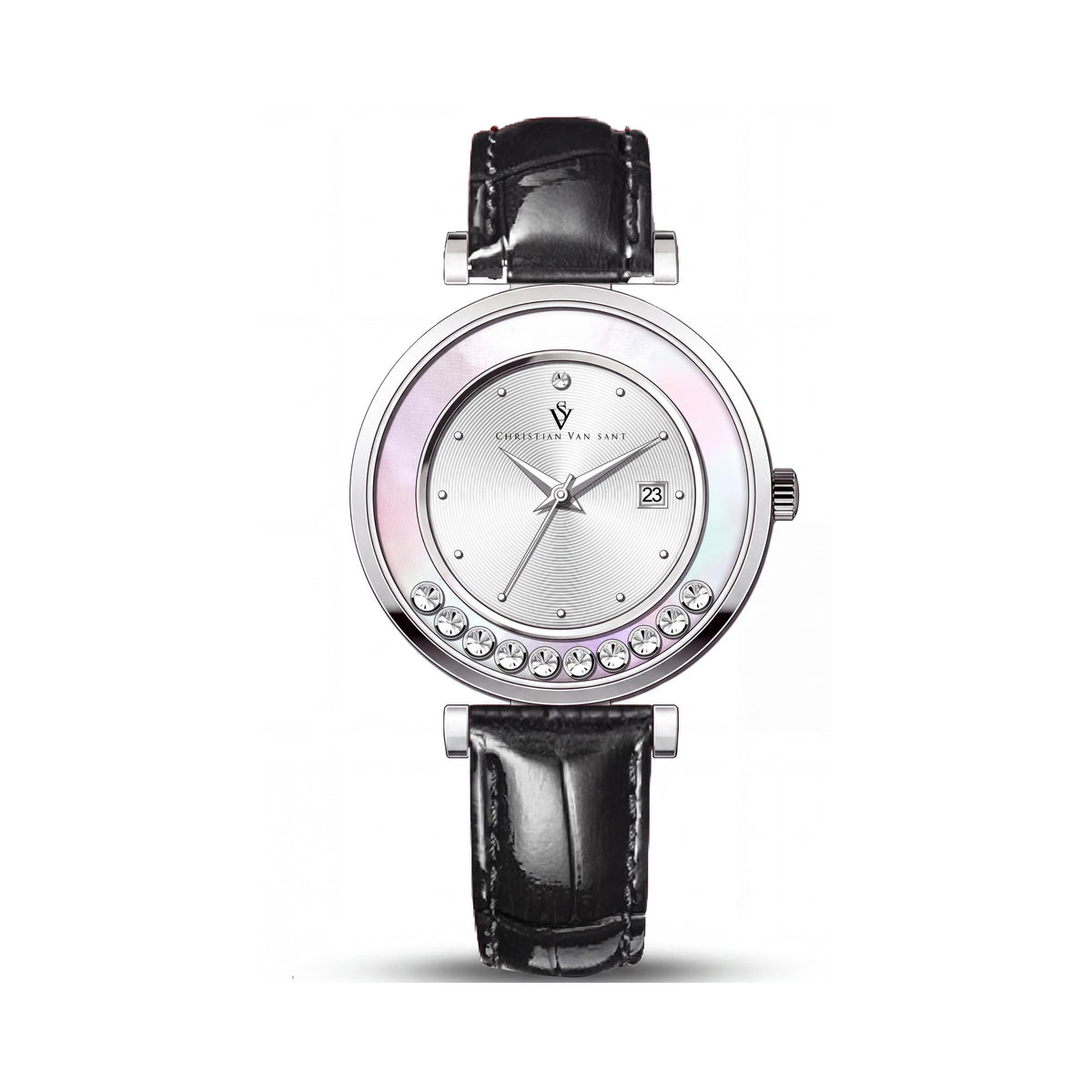 Reloj de Cuarzo para Mujer Christian Van Sant Modern con Esfera Plateada, Caja de Acero Inoxidable y Correa de Cuero, Resistente al Agua, Photo 1