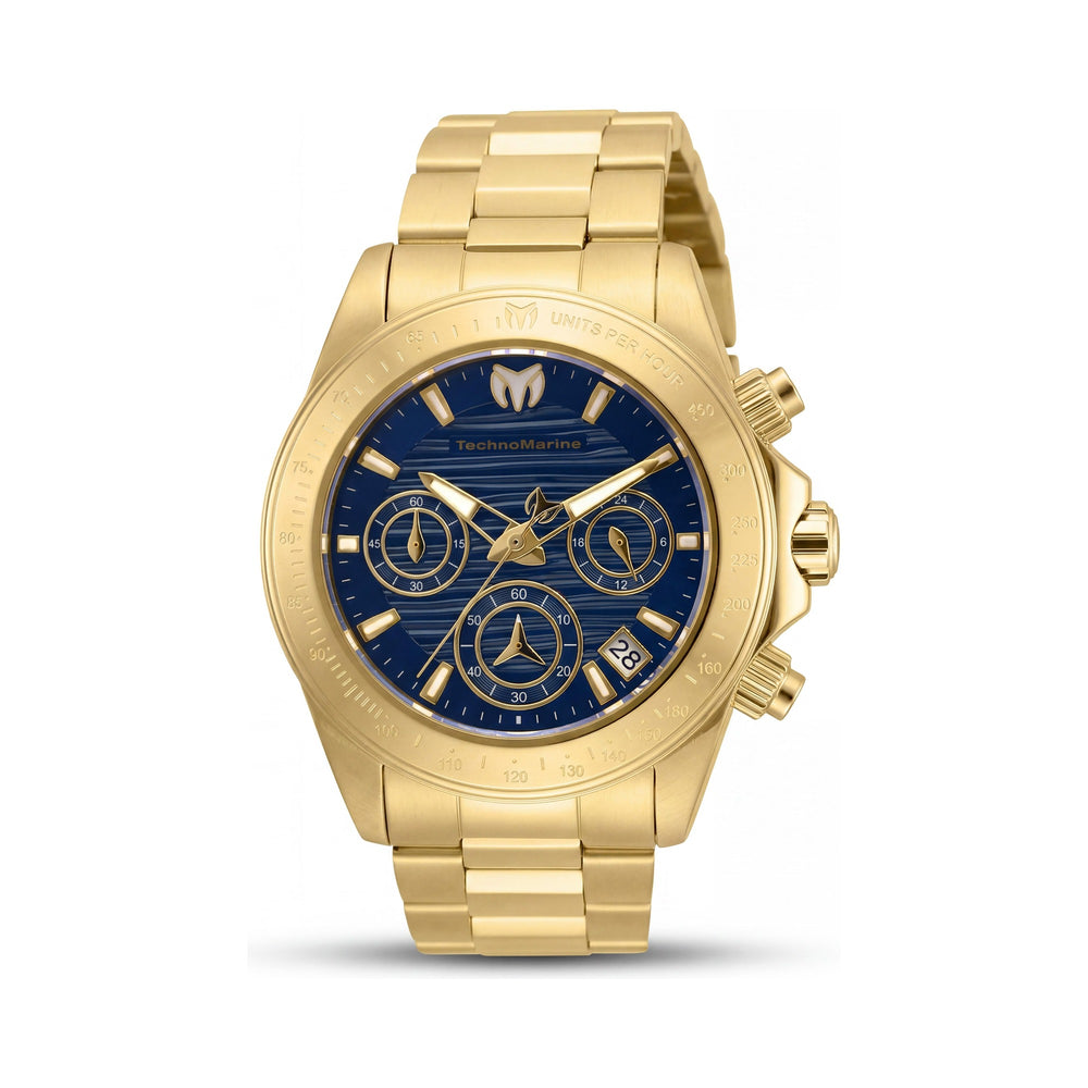 Reloj Technomarine Manta TM-219015 para mujer, cronógrafo de pulsera, resistente al agua, acero inoxidable dorado, esfera azul, 38 mm