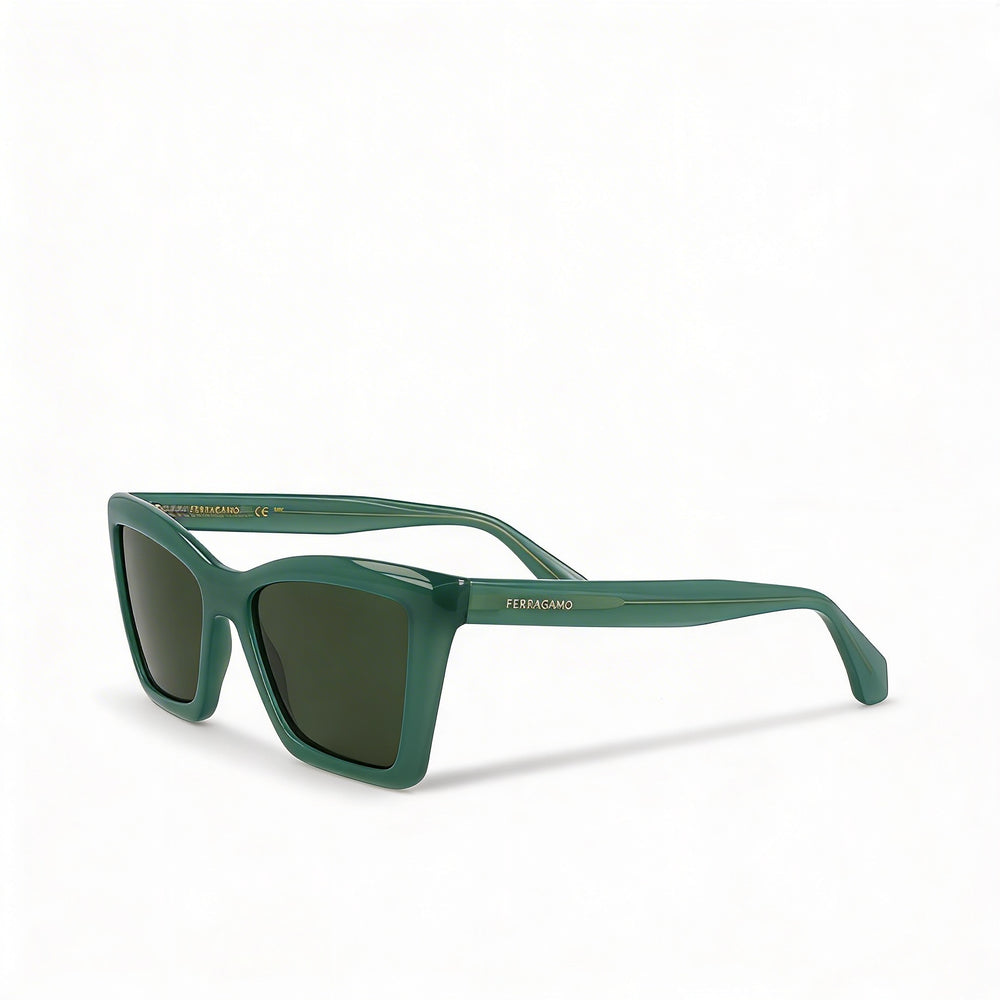 Ferragamo Sf2039se Unisex Acetate Eyewear, Opaline Green Frame, Solid Green Lenses, Size 53/17/145
