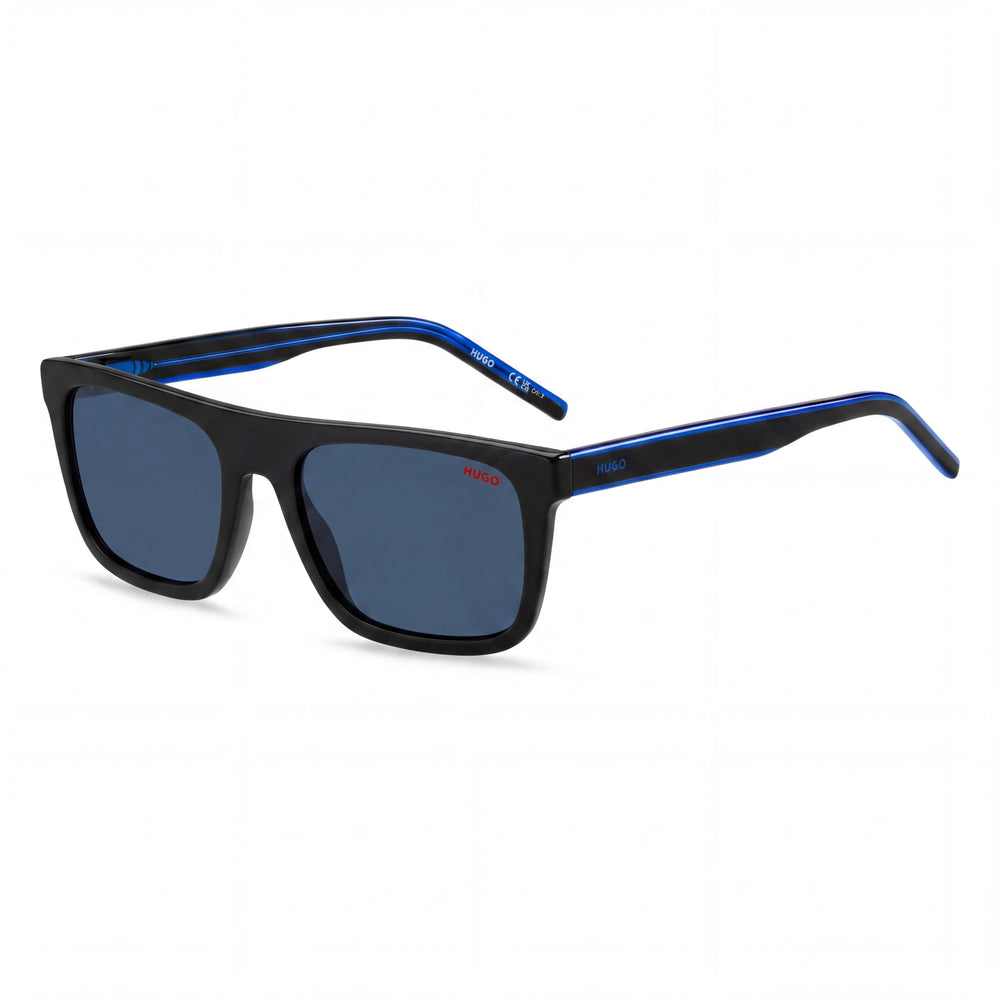Gafas de sol HUGO informales para hombre de acetato ecológico, negras y azules, sin polarizar, protección UV del 100%, 54 mm