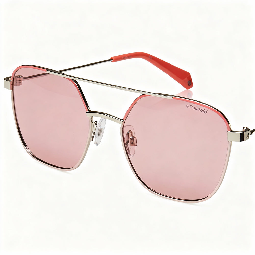 Polaroid PLD 6058/S Classic Women's Pink Metal Frame Square Pink Polarized Lens Sunglasses 56mm