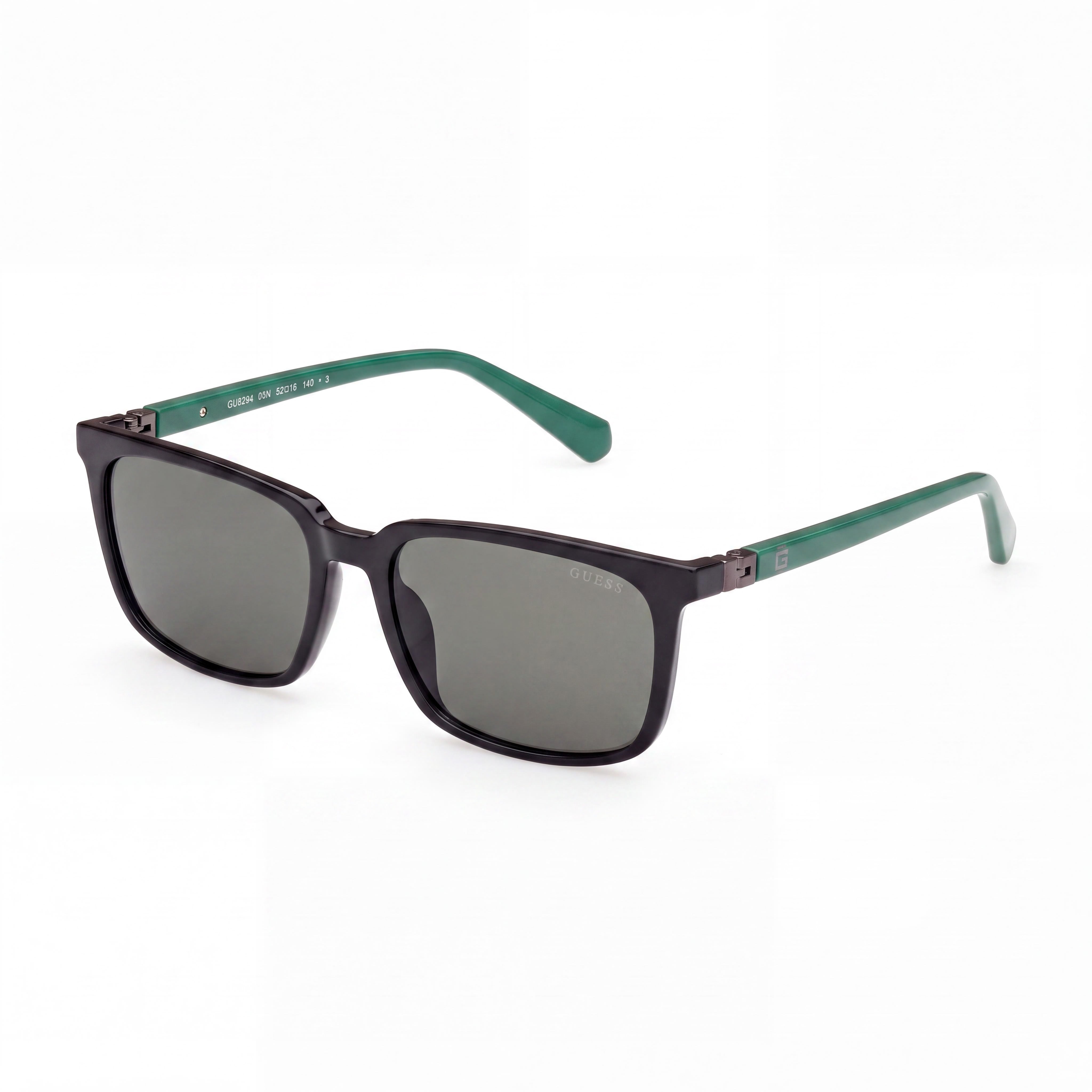 GUESS Modern Unisex Glossy Black Plastic Frame Green Non-Polarized UV Protection Sunglasses 52mm, Photo 1