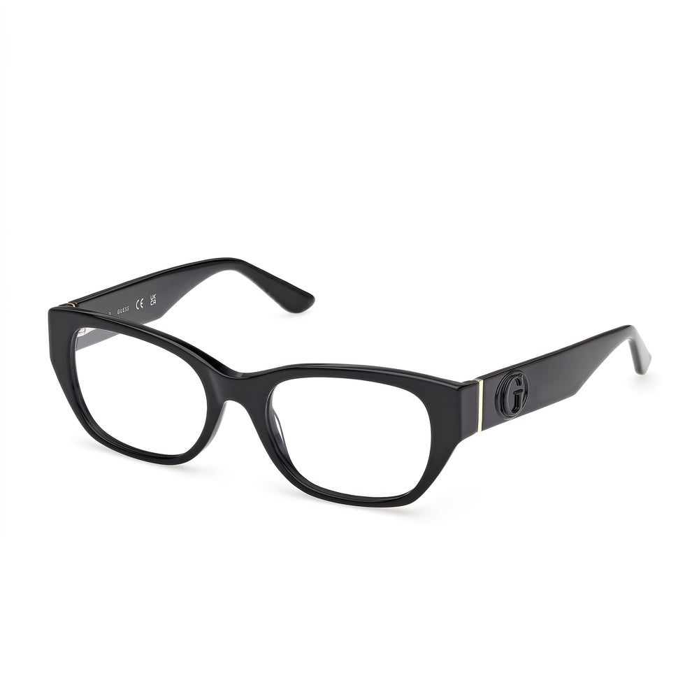 Gafas GUESS GU50304 para mujer, montura de plástico negro brillante con lentes de policarbonato transparente, 52 mm