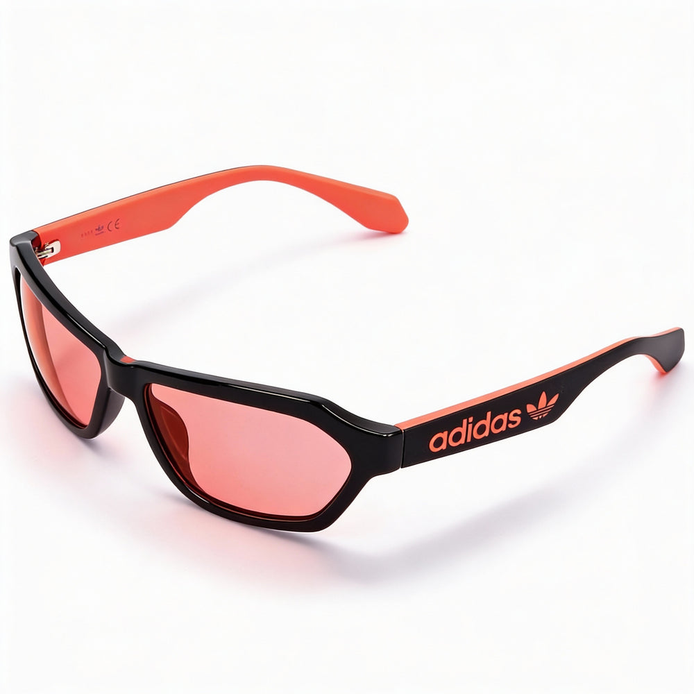 adidas Originals Modern Unisex Shiny Black Acetate Sunglasses with Bordeaux Mirror Lenses, UV Protection, 58mm