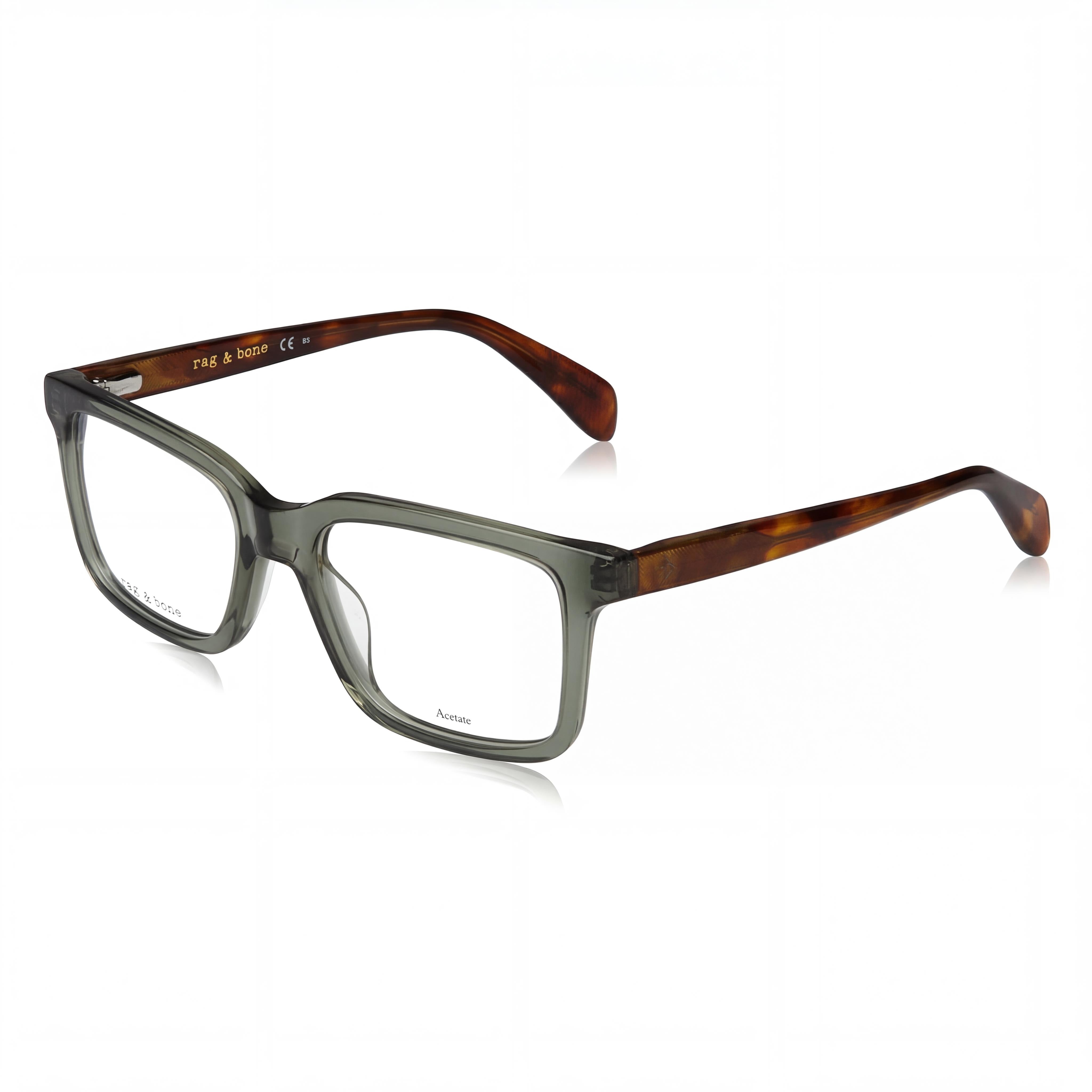 Rag & Bone Casual Men’s RNB7053/G Green Acetate Optical Frames with Clear Lenses 53-19-145, Photo 1