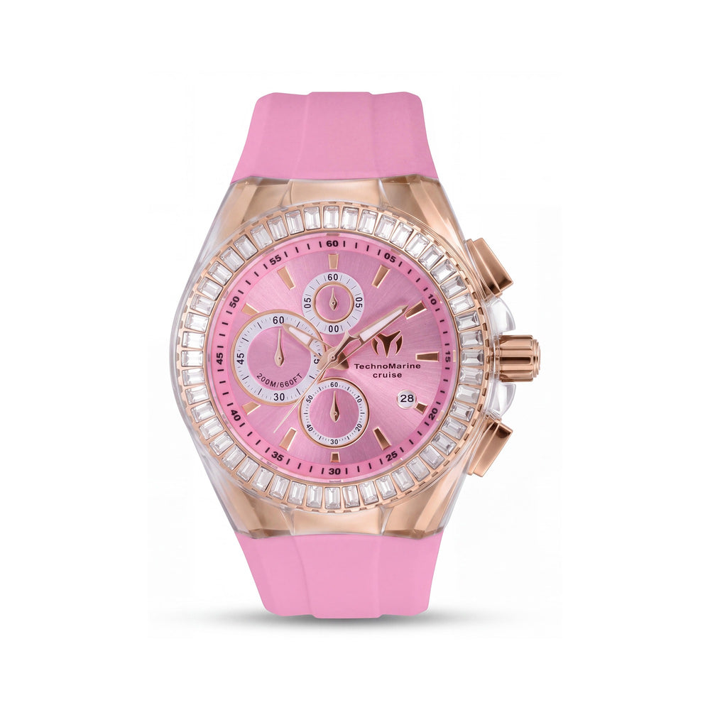 Reloj TechnoMarine Cruise TM-121164 Unisex de Cuarzo de 45mm, Correa de Silicona, Esfera Rosa, Acero Inoxidable Oro Rosa, Resistente al Agua 20 ATM