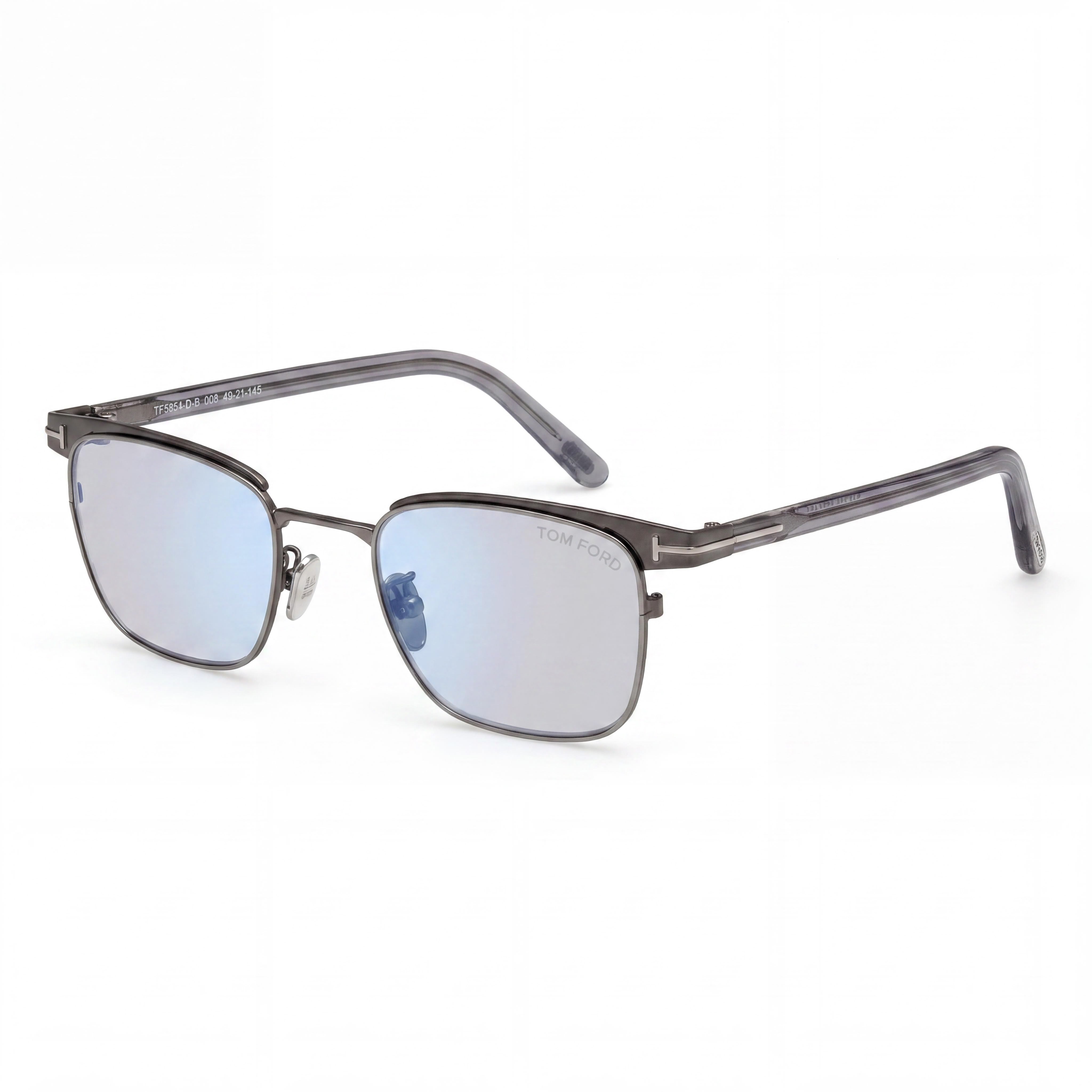 Tom Ford Ft5854-d-b Men's Matte Gunmetal Metal Eyeglasses, Clear Blue Block Lenses, Size 49-20-145, Photo 1