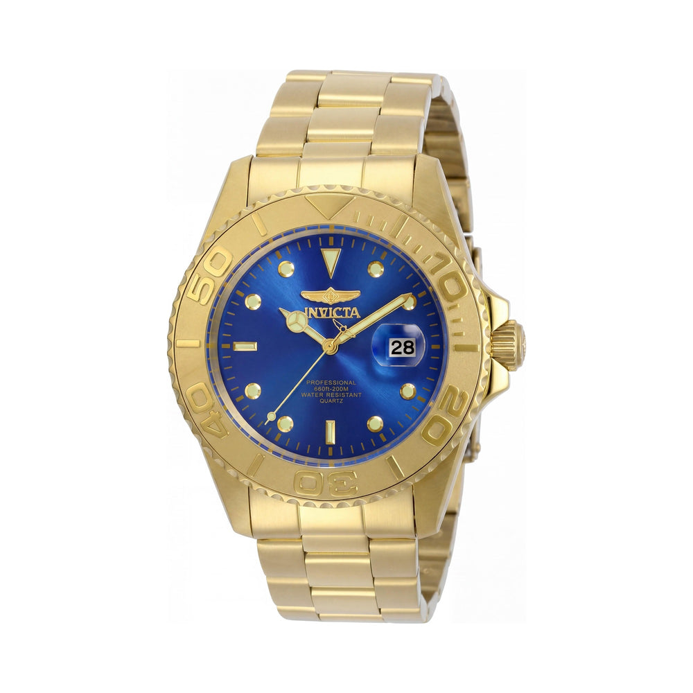 Invicta Reloj de buceo de cuarzo para hombre 29947, acero inoxidable tono dorado de 43 mm, esfera azul, resistente al agua 200M