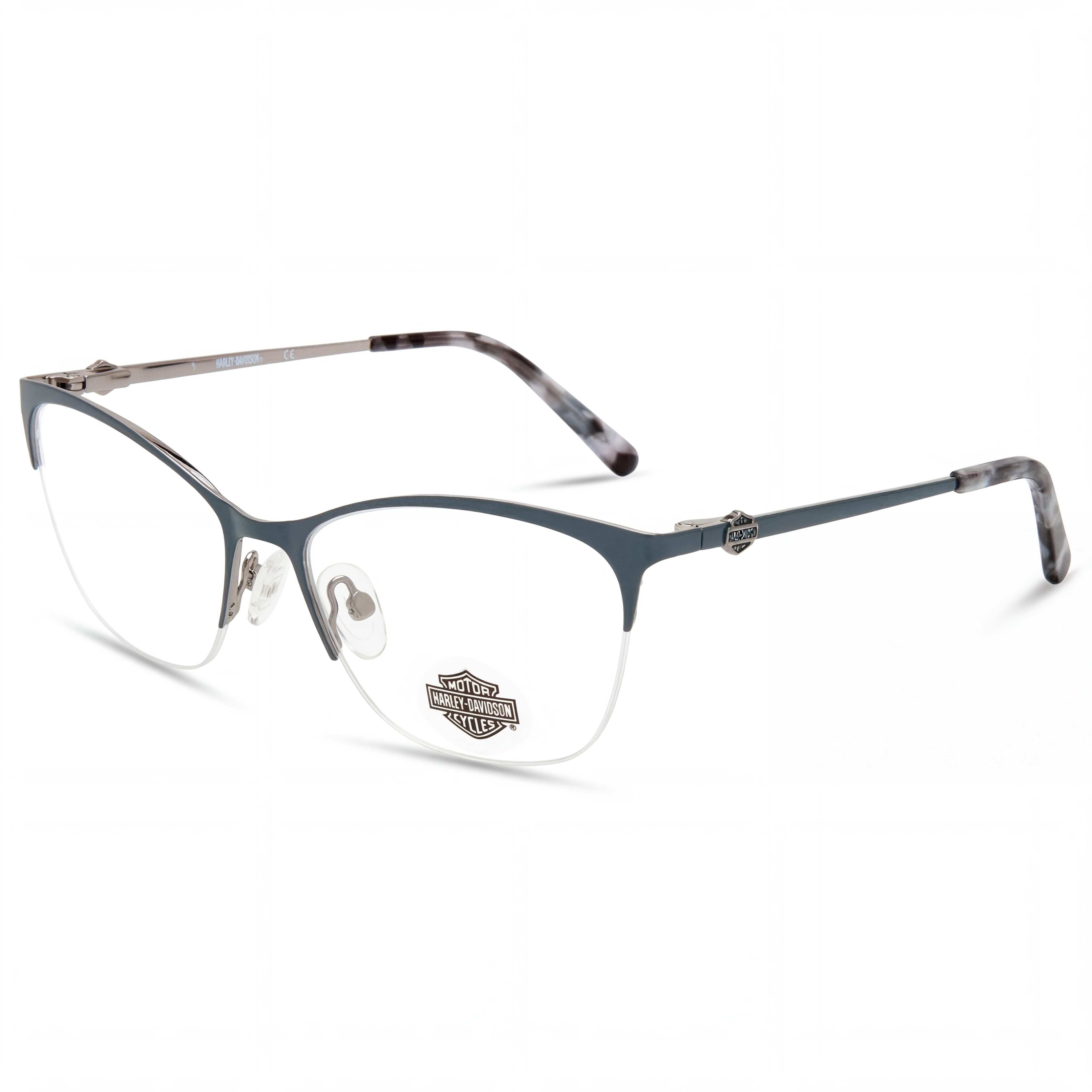 Harley-Davidson Hd0561 Men's Metal Frame Semi-Rimless Cat Eye Eyeglasses Shiny Light Nickeltin 54mm, Photo 1