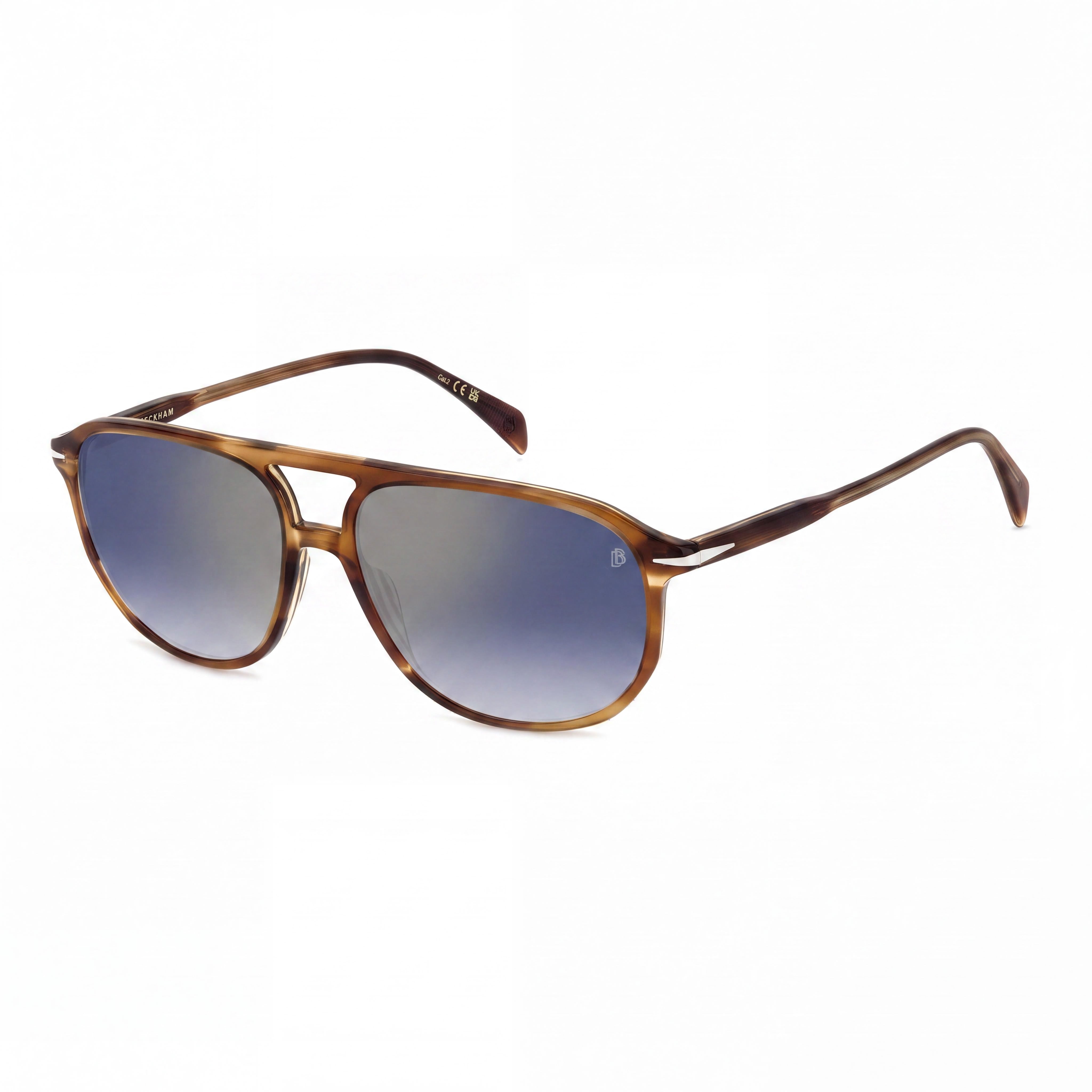 David Beckham DB 1159/S Classic Women's Rectangular Brown Horn Light Acetate Non-Polarized Blue Mirror Antireflex Sunglasses 58mm, Photo 1