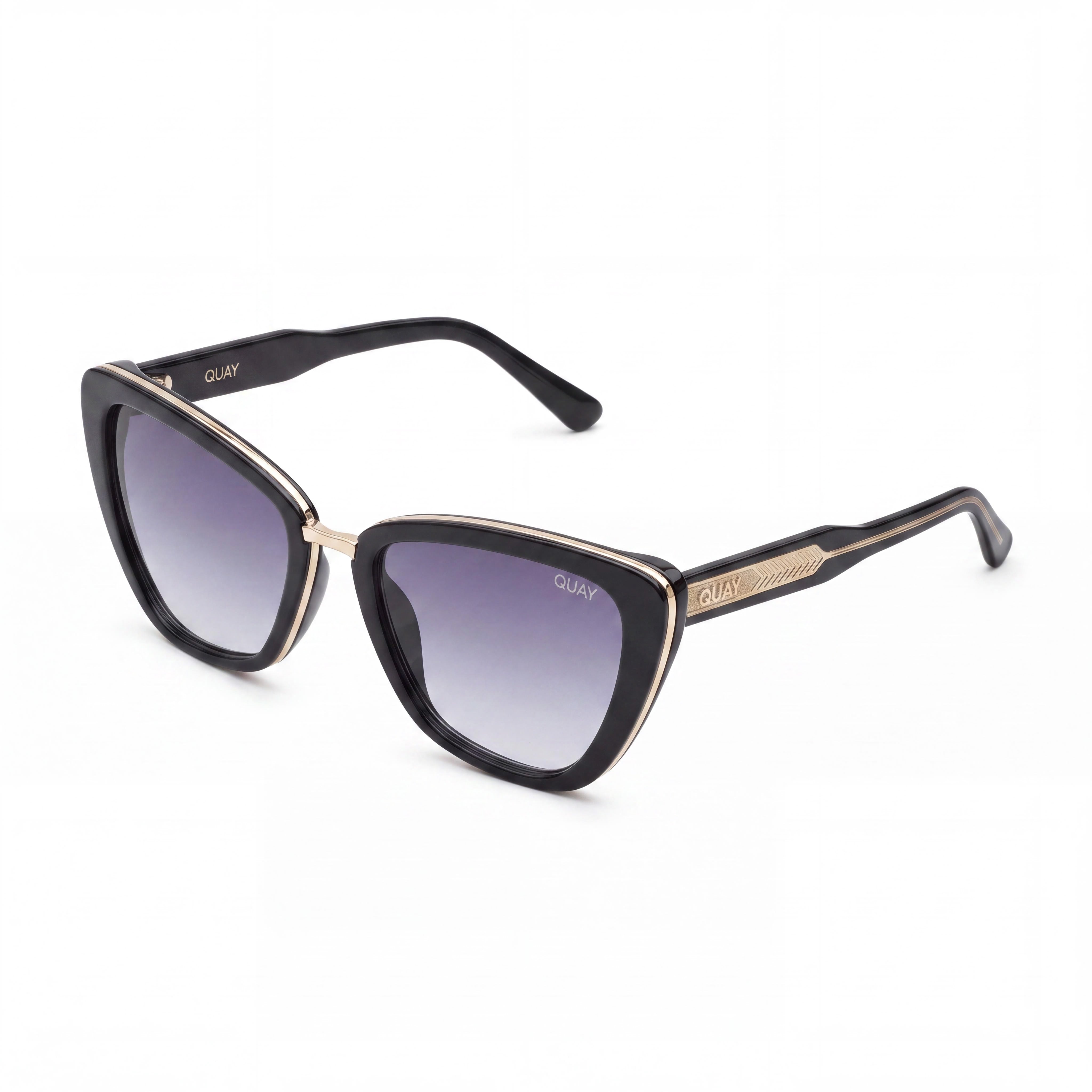QUAY AUSTRALIA ALL TALK Women's Black Smoke Cat Eye Combination Frame Non-Polarized Sunglasses 153-20-145mm, Photo 1