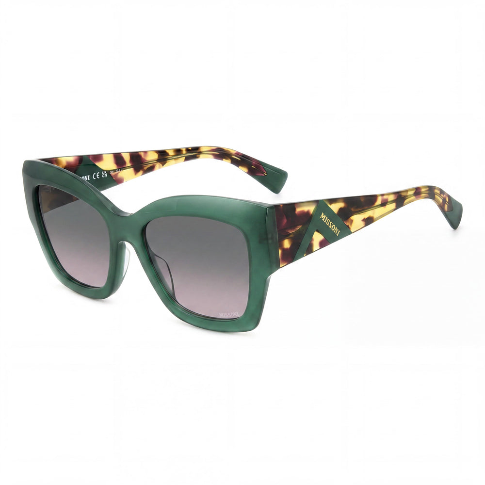 Gafas de sol Missoni de mujer, montura de acetato Havana verde estacional, lentes de poliéster verdes, 53 mm