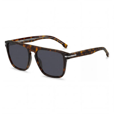 Hugo Boss Men's Style & Expression BOSS 1599/S Rectangular Eco Acetate Havana Frame Grey Lens Sunglasses 56-17-145mm