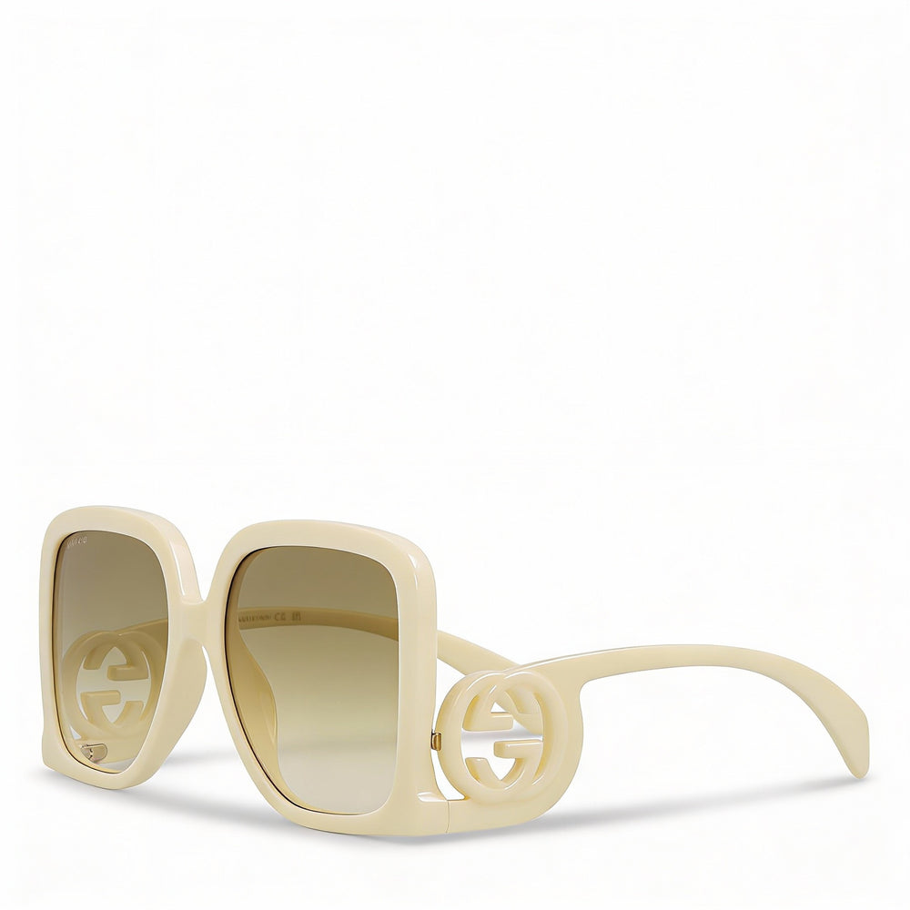 Gafas de sol Gucci cuadradas/rectangulares para mujer, montura blanco marfil, lentes marrones degradadas, 58 mm, protección UV