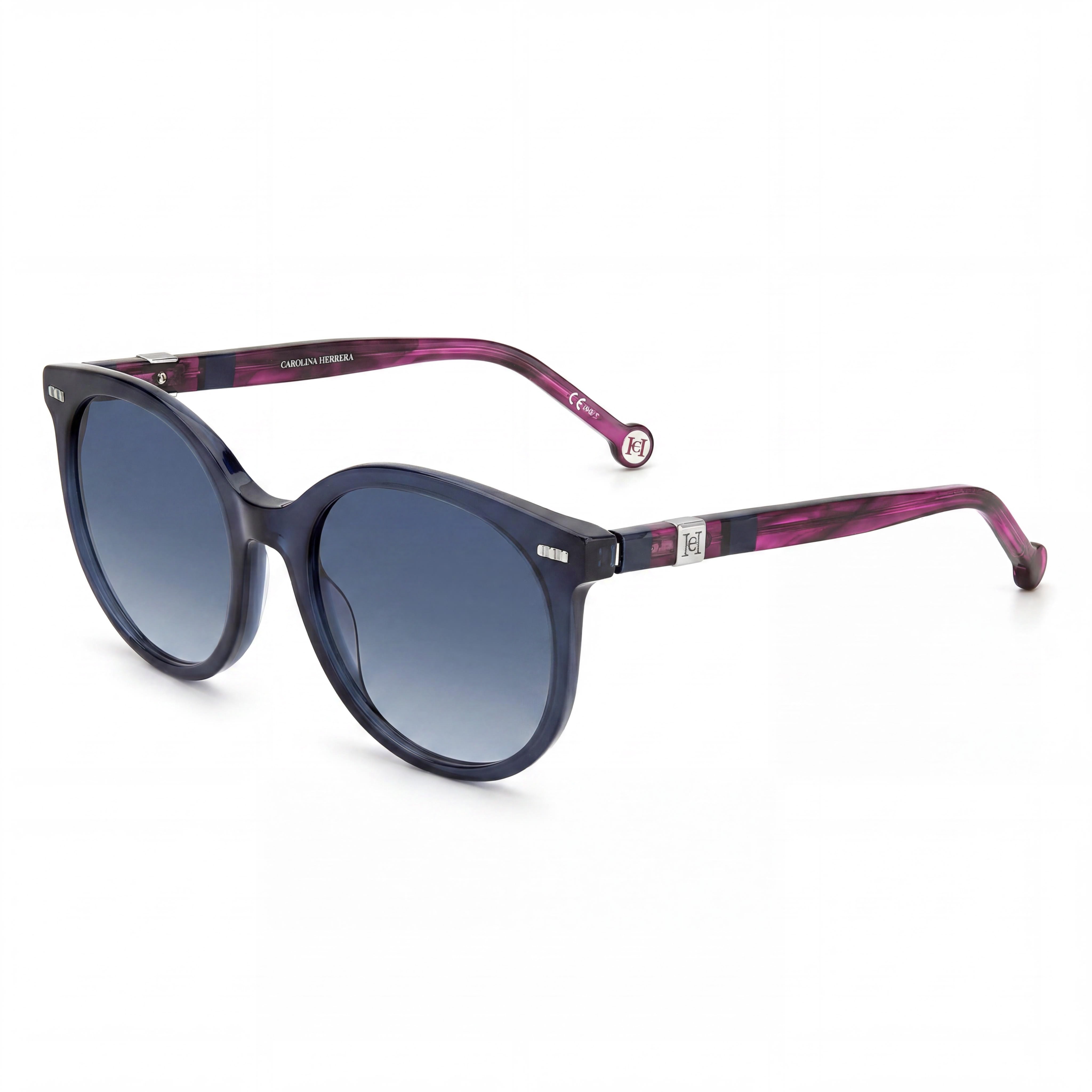 Gafas de sol Carolina Herrera Ch 0046/S para mujer, montura redonda de plástico azul oscuro transparente, protección UV azul violeta, 56 mm, Photo 1