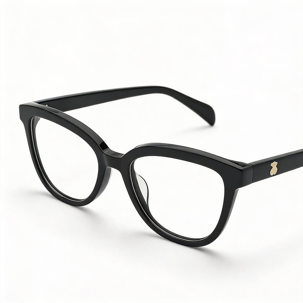 TOUS Casual Fashion Women’s Cellulose Acetate Glossy Black Eyeglasses, Prescription Ready, Transparent Demo Lenses, Size 50-17-135