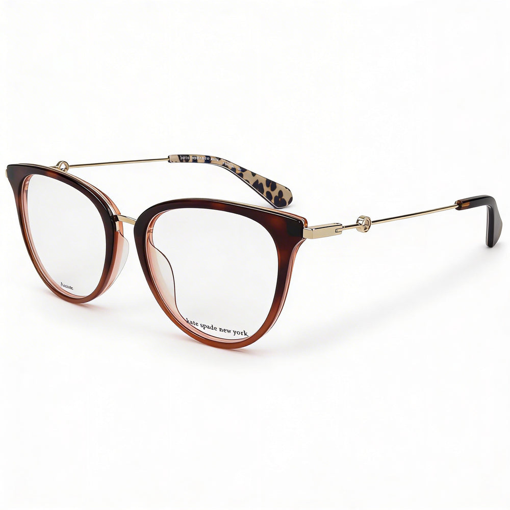 Gafas Kate Spade New York Modern unisex de acetato con montura completa Havana, logotipo dorado, ancho de lente 52mm, puente 18mm, patilla 140mm