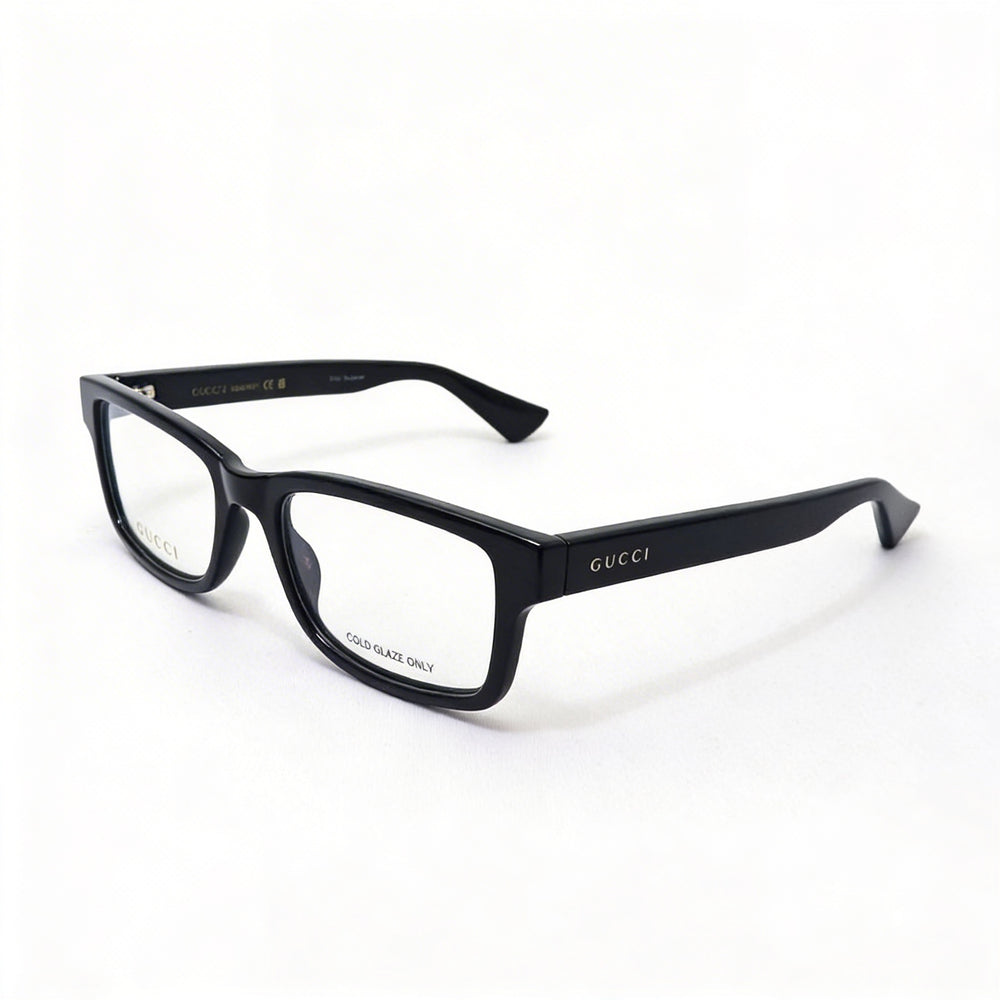 Gafas ópticas unisex minimalistas Gucci con montura de plástico negra transparente rectangular, 54-19-145 mm