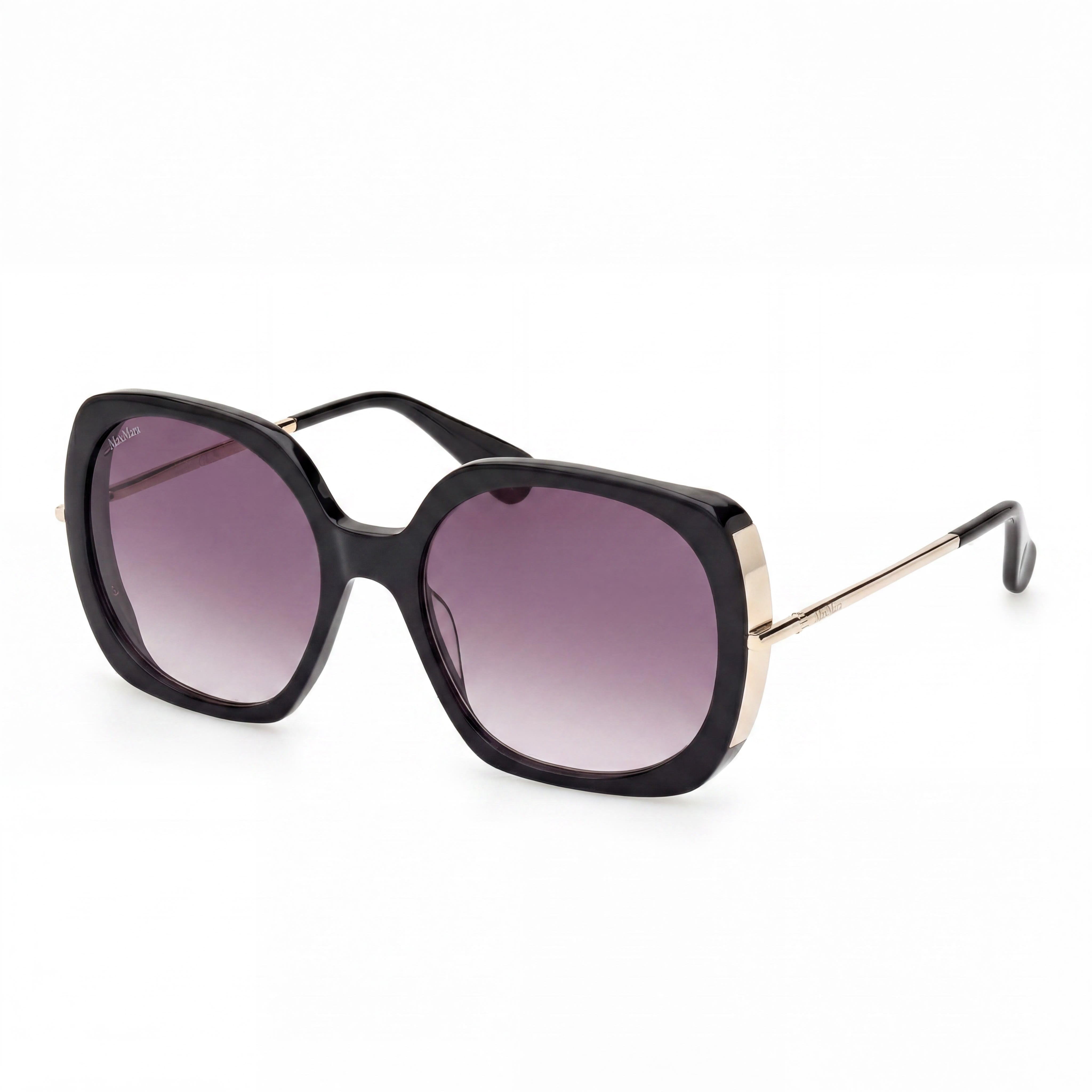 Gafas de sol para mujer MaxMara MM0079 con montura de acetato negro brillante y lentes negras brillantes 58-19-135, Photo 1