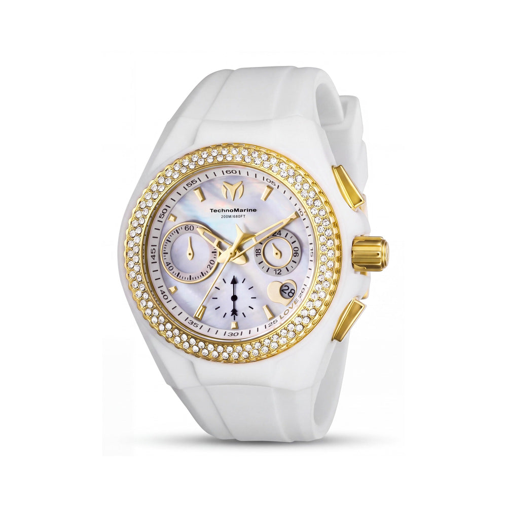 Reloj de mujer TechnoMarine Cruise TM-117046 de cuarzo, cronógrafo, bisel de cristal, de acero inoxidable blanco de 40 mm