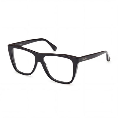 MaxMara Mm5096 Women's Eyewear with Shiny Black Plastic Frame and Clear Polycarbonate Lenses 54mm