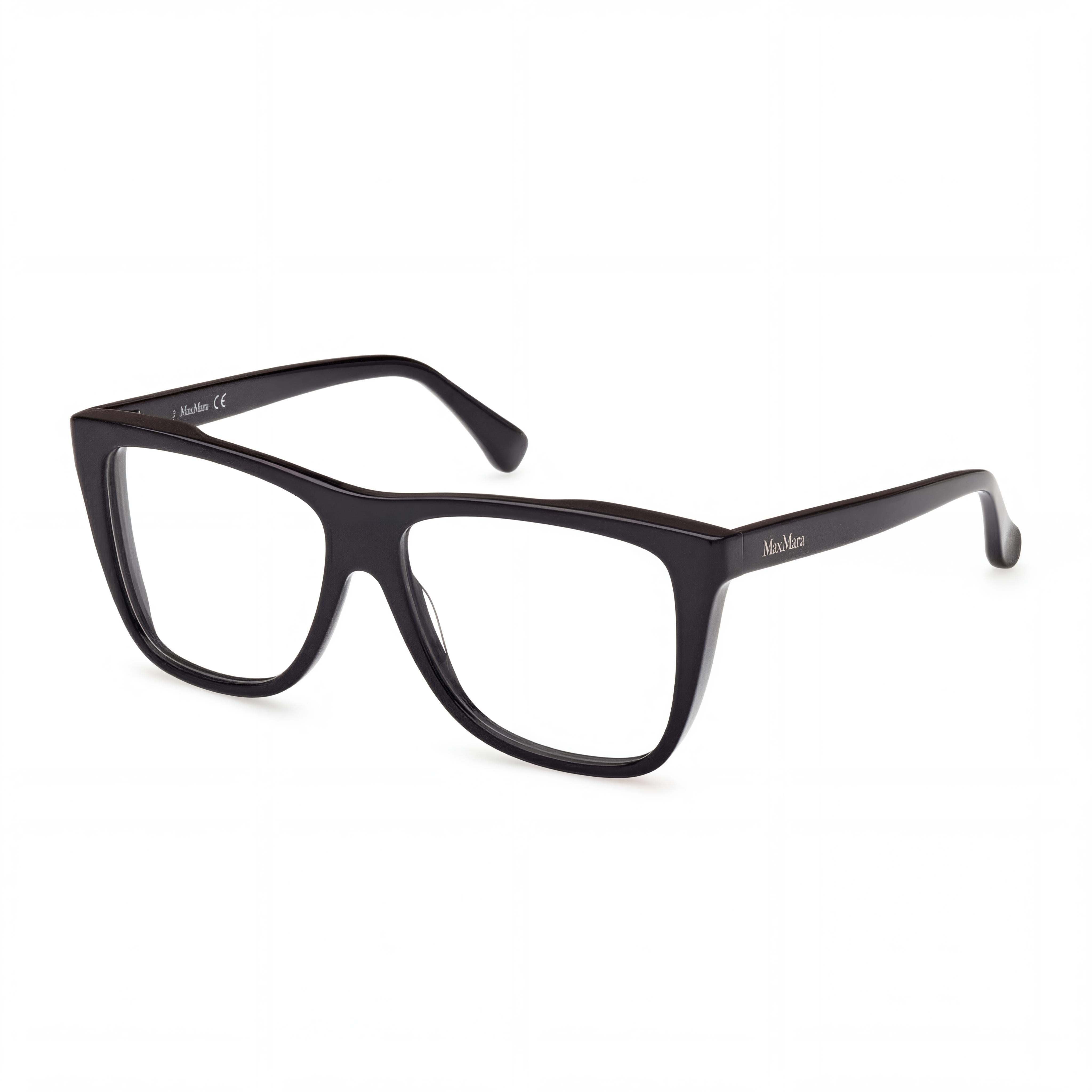 MaxMara Mm5096 Women's Eyewear with Shiny Black Plastic Frame and Clear Polycarbonate Lenses 54mm, Photo 1