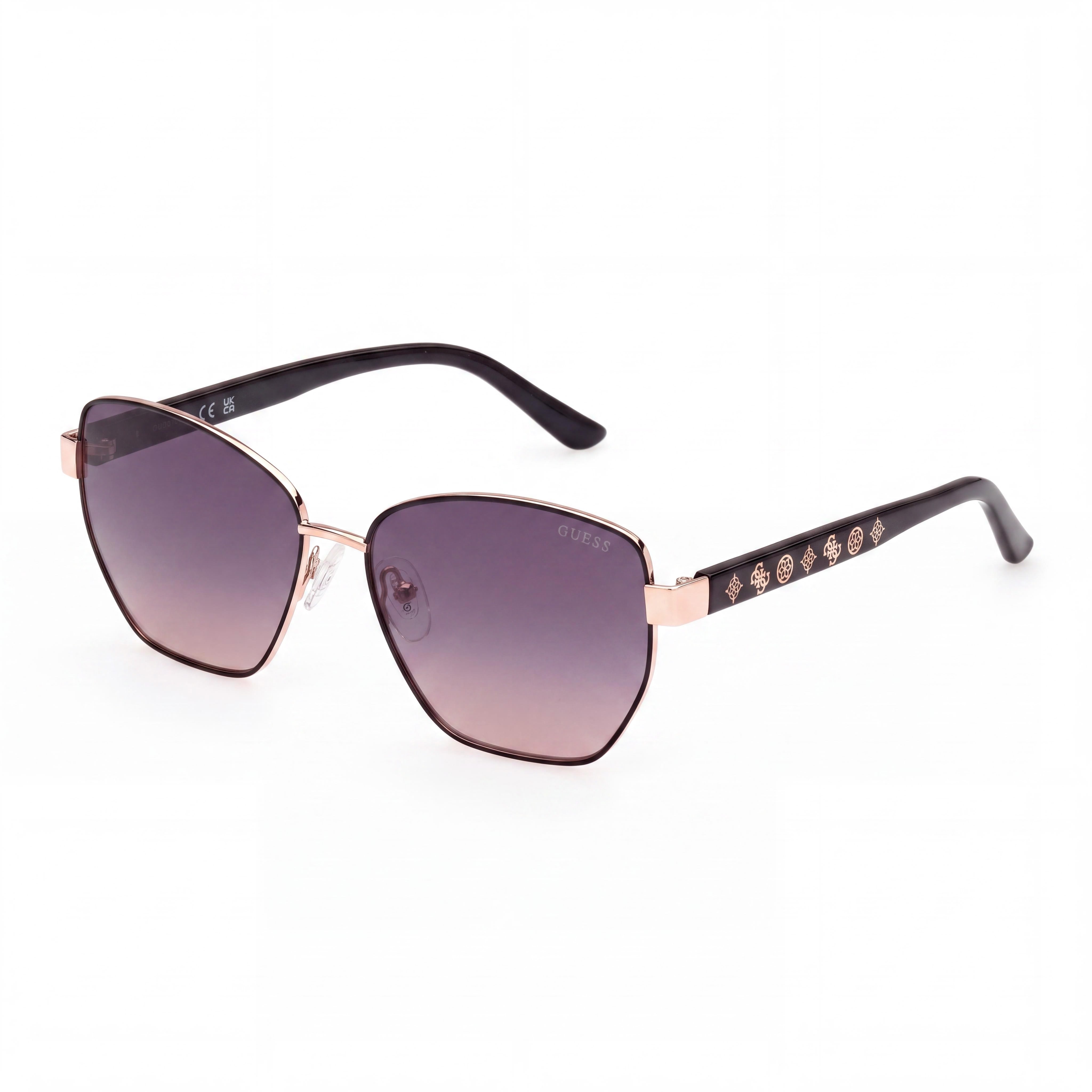 GUESS GU00102 Women's Black Metal Frame Sunglasses with Gradient Smoke Lenses & UV Protection, 56-14-140, Photo 1