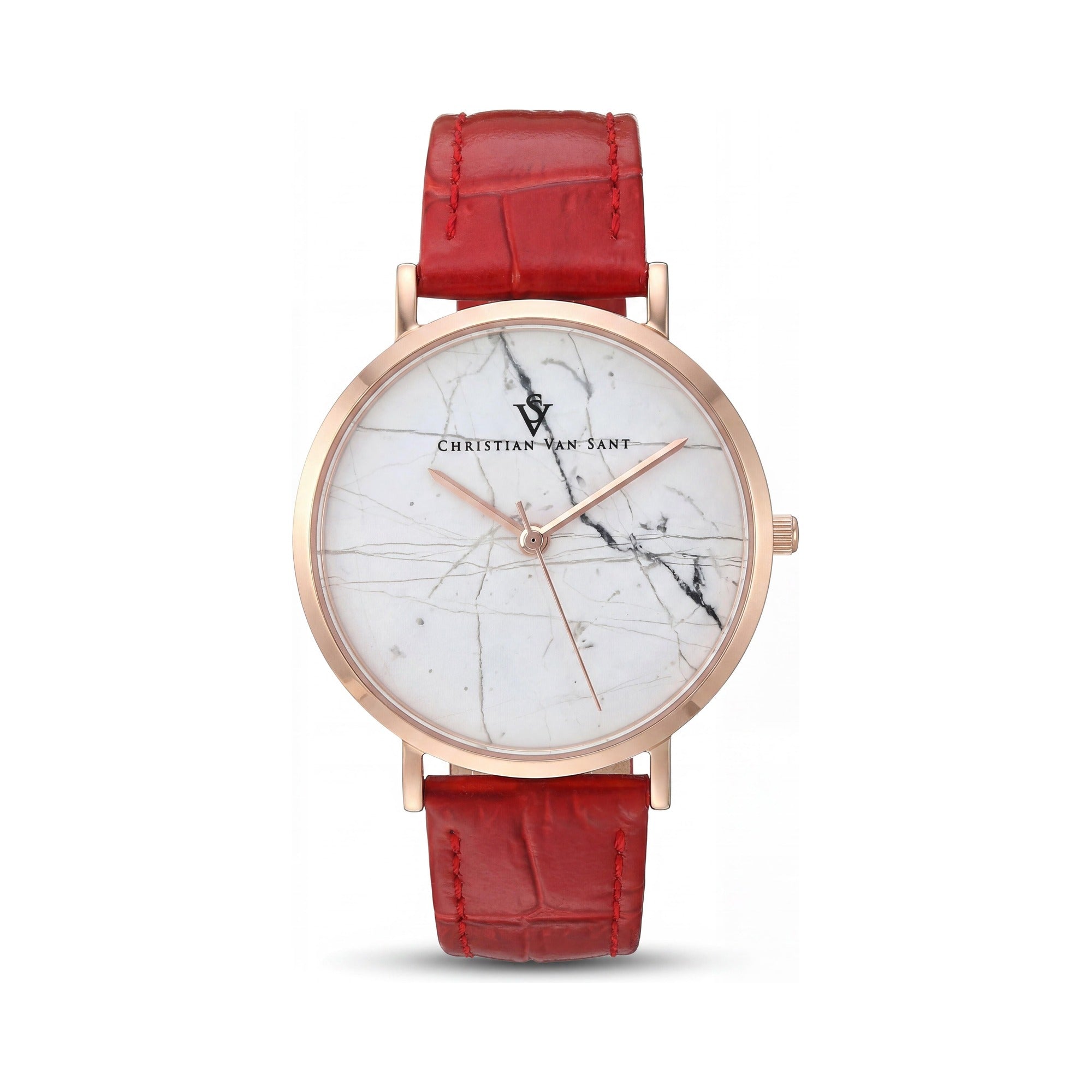 Reloj Christian Van Sant para mujer Lotus de cuarzo con esfera blanca, caja de acero inoxidable y correa de cuero de 34 mm, Photo 1
