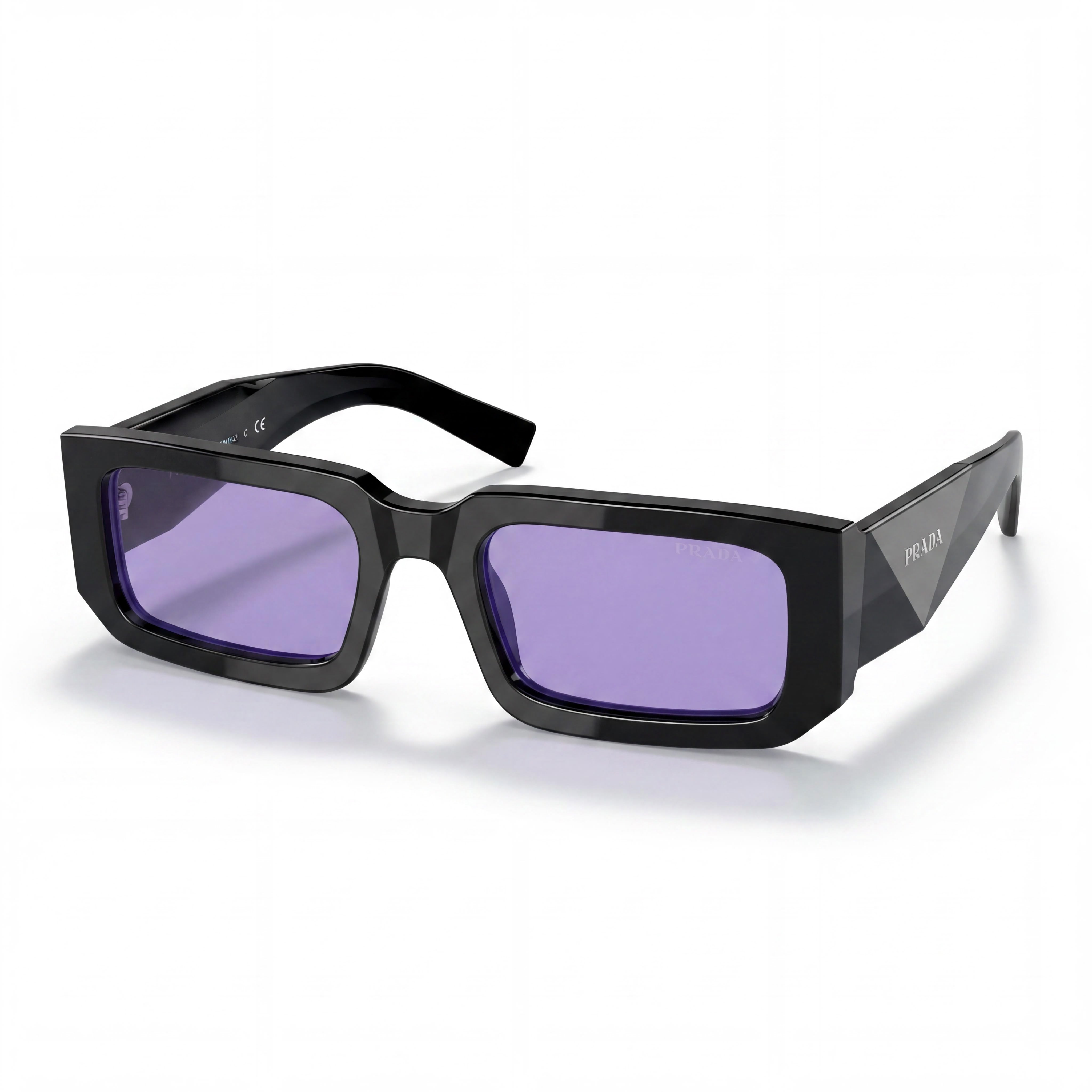 Gafas de sol Prada Classic para hombre, de policarbonato, montura negra, azul y violeta, lentes multicolor, protección UV, no polarizadas, 53 mm, Photo 1