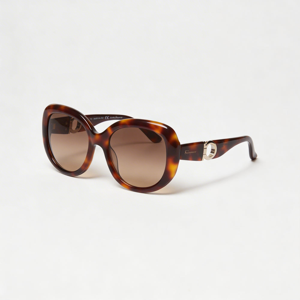 Gafas de sol de protección UV de plástico carey con lentes marrones Ferragamo Sf727s 214 para mujer 53mm