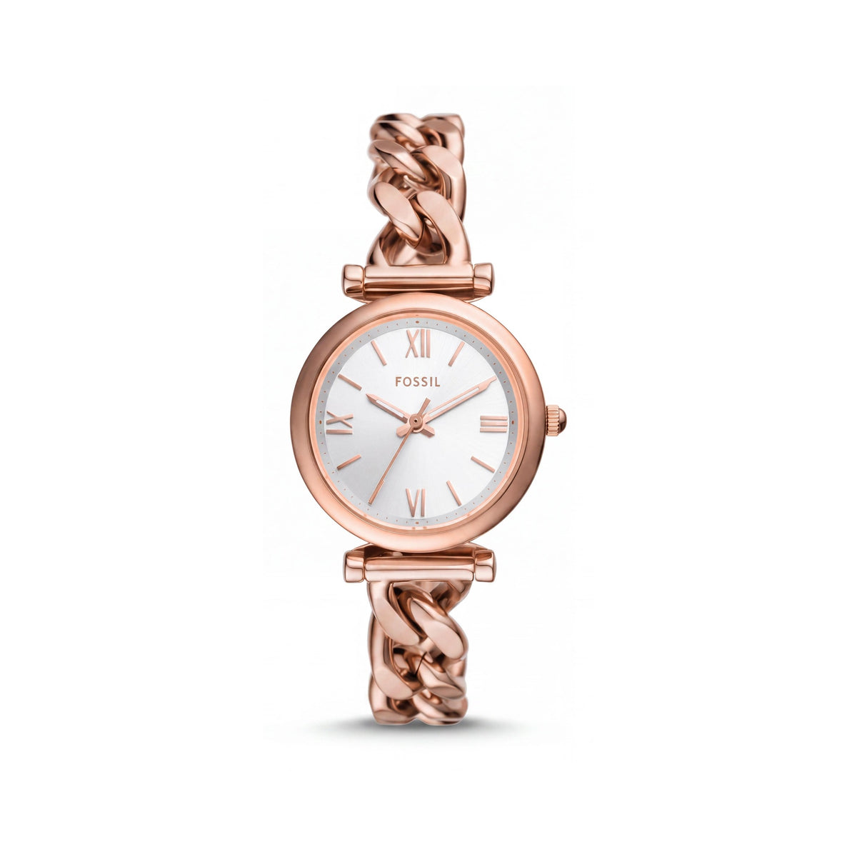 Fossil Carlie Mini Women's Rose Gold-Tone Stainless Steel Curb Chain Roman Numeral Glow In The Dark 28mm Watch, Photo 1