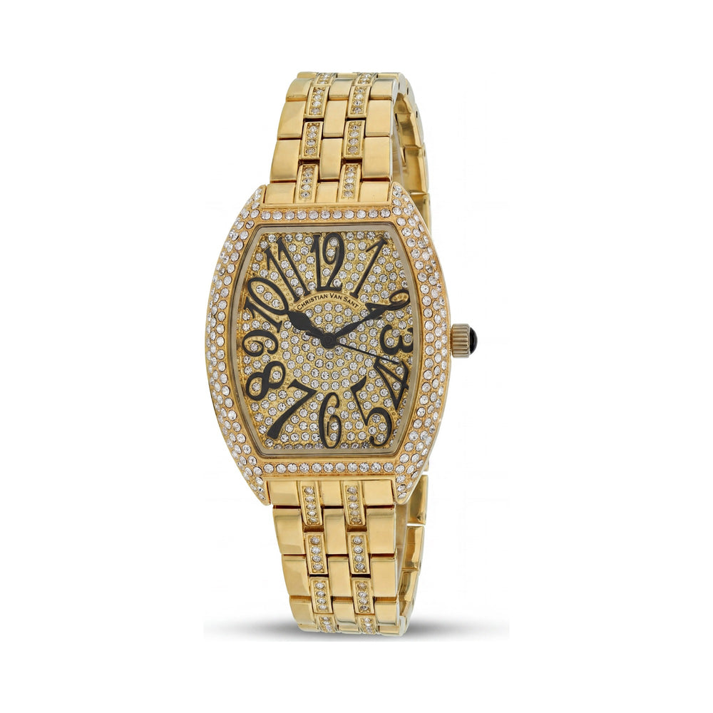 Reloj Christian Van Sant CV0261 para mujer con movimiento de cuarzo, caja tono oro, pulsera de acero inoxidable y bisel de cristal
