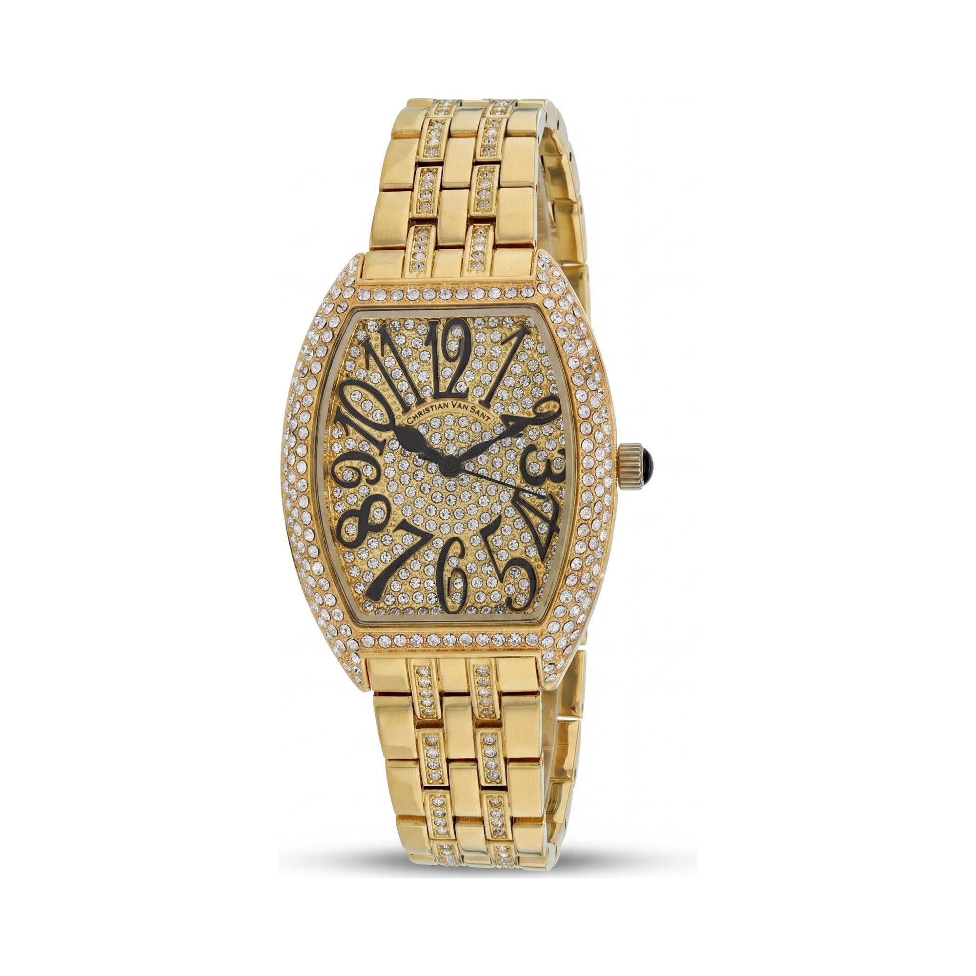 Reloj Christian Van Sant de cuarzo para mujer con caja dorada, brazalete de acero inoxidable y bisel de cristal, Photo 1