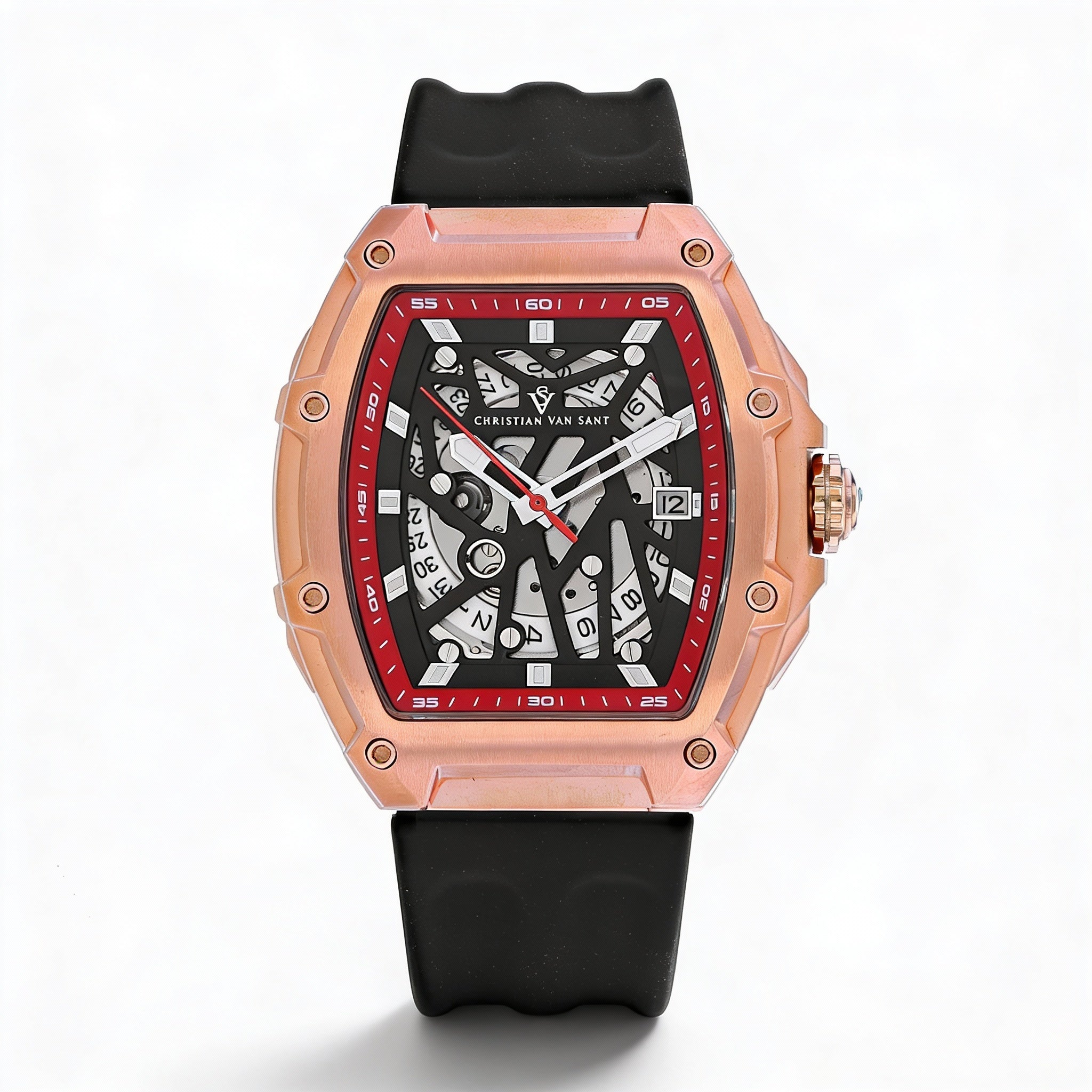 Reloj automático Christian Van Sant para hombre, de acero inoxidable, con esfera negra y correa de caucho, resistente al agua., Photo 1