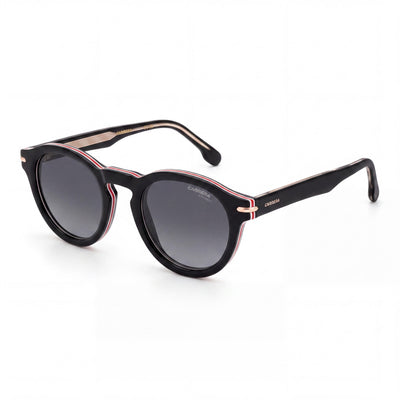 Carrera Classic Women's Acetate Sunglasses Black White Grey Shaded Frame Black Stripe Non-Polarized Lenses 48-24-150 UV 400