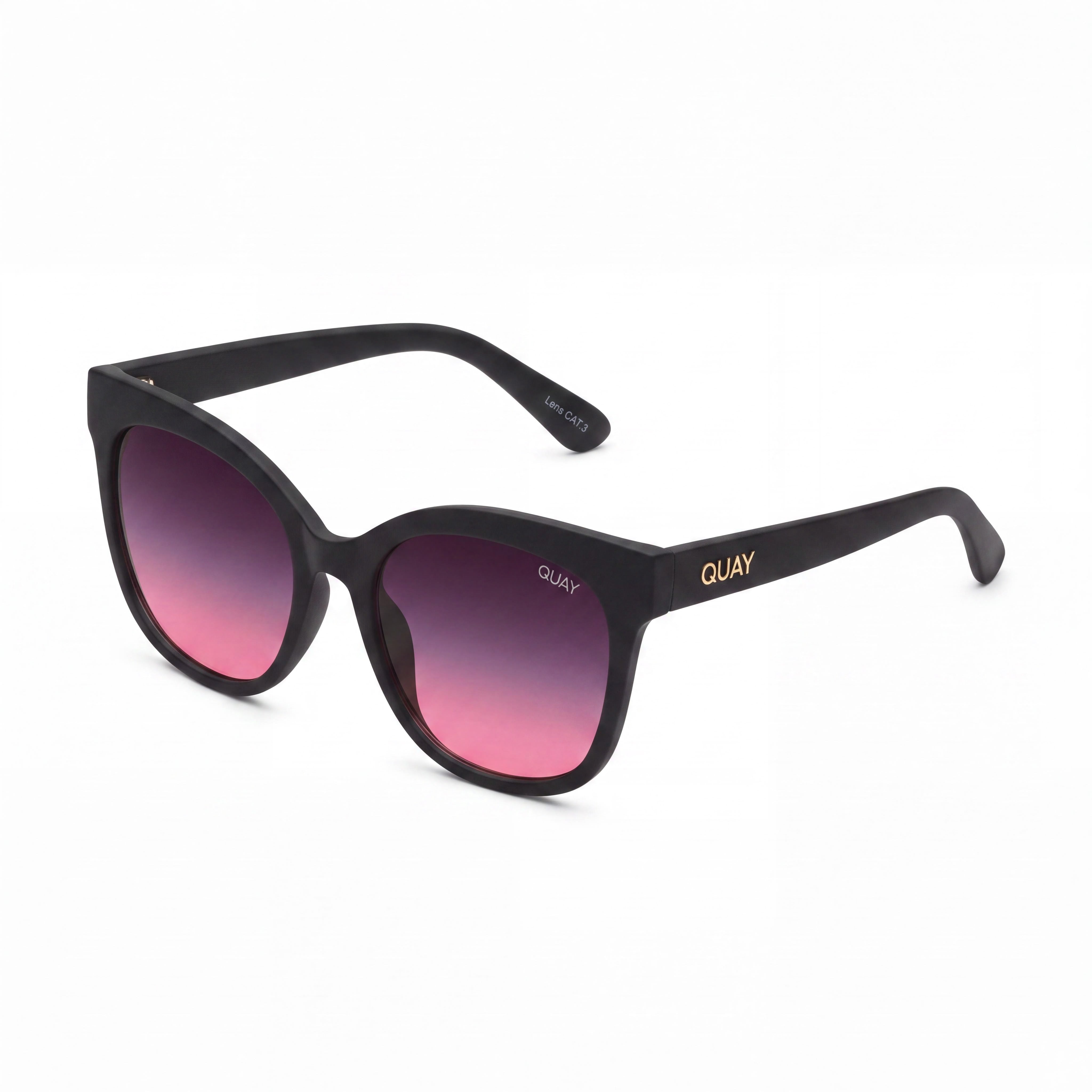 QUAY AUSTRALIA Cat Eye Women's Matte Black Pink Fade Plastic Frame Polycarbonate Lens UV Protection Sunglasses 59mm, Photo 1