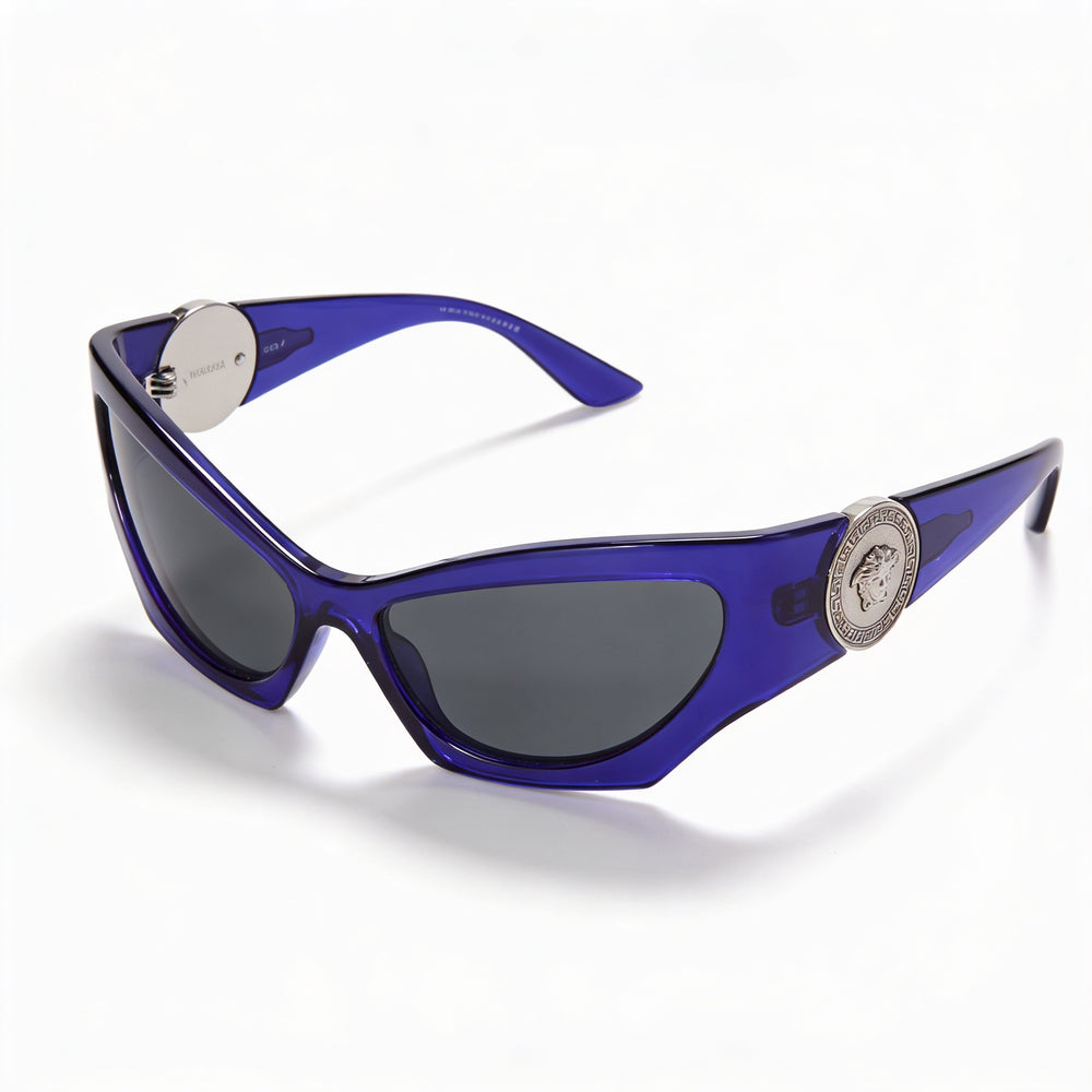 Gafas de sol Versace Cat Eye para mujer, transparentes, violeta, gris oscuro, de acetato, con protección UV, 60 mm