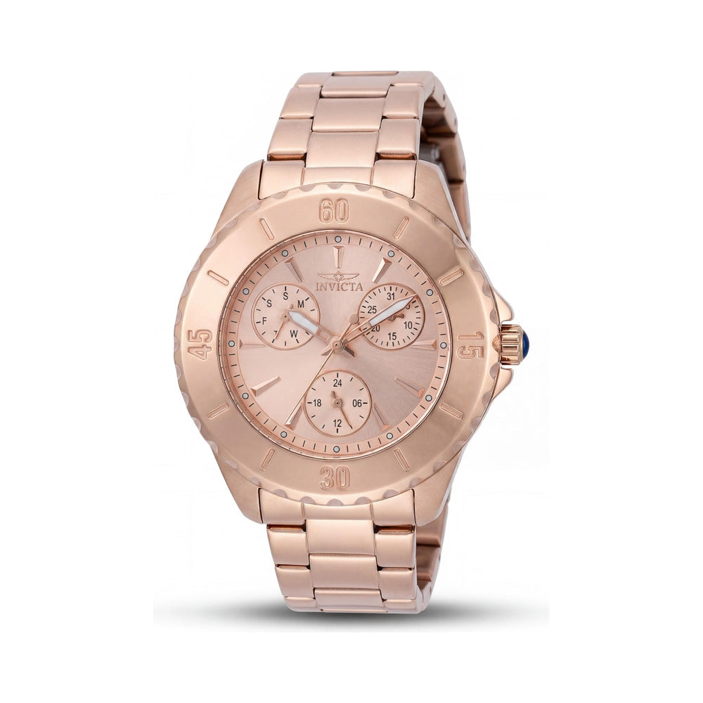 Reloj Invicta Angel 48403 unisex de cuarzo, cronógrafo de acero inoxidable en oro rosa de 38 mm, resistente al agua hasta 10 bares.