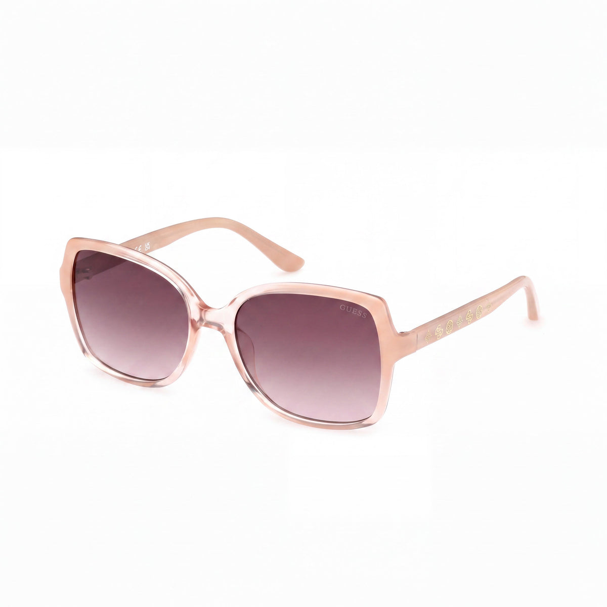 GUESS GU00100 Women's Square Sunglasses, Ivory-coloured Plastique Frame, Gradient Brown Lenses, UV Protected, 55mm, Photo 1
