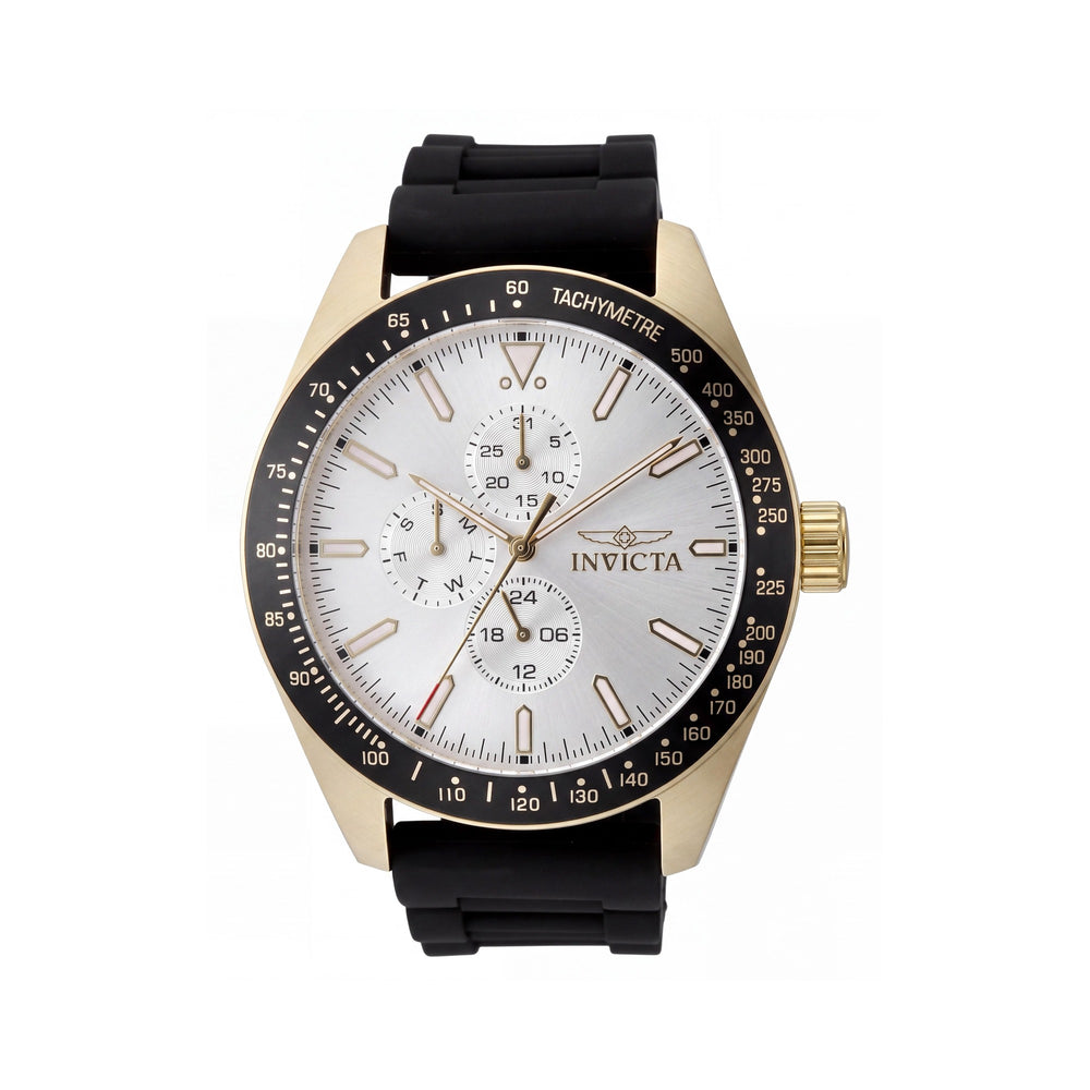 Invicta Aviator 48857 Reloj Unisex de Cuarzo, Dorado, Caja de Acero Inoxidable, Esfera Plateada, 45 mm
